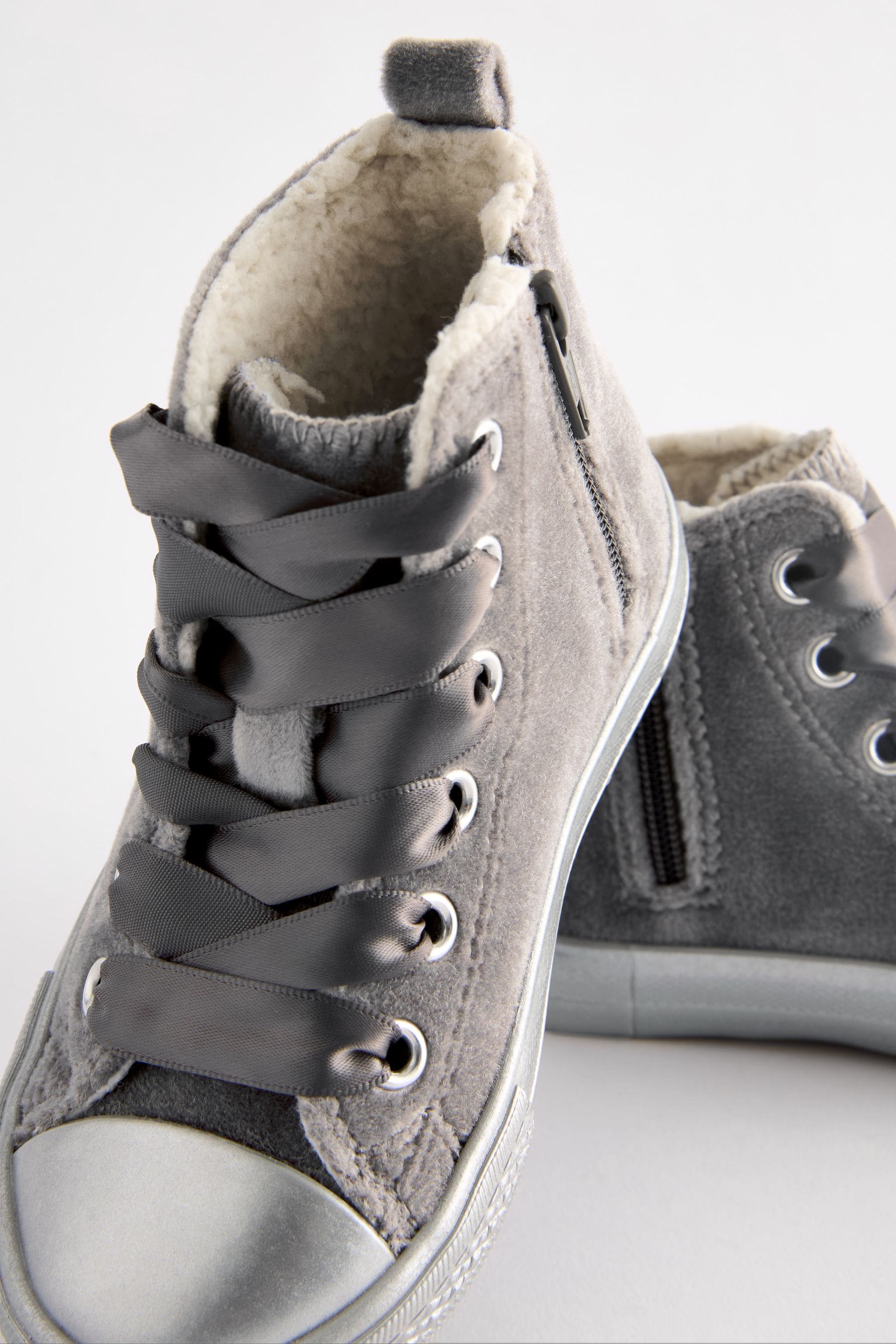 Grey Velvet Character High Top Trainers