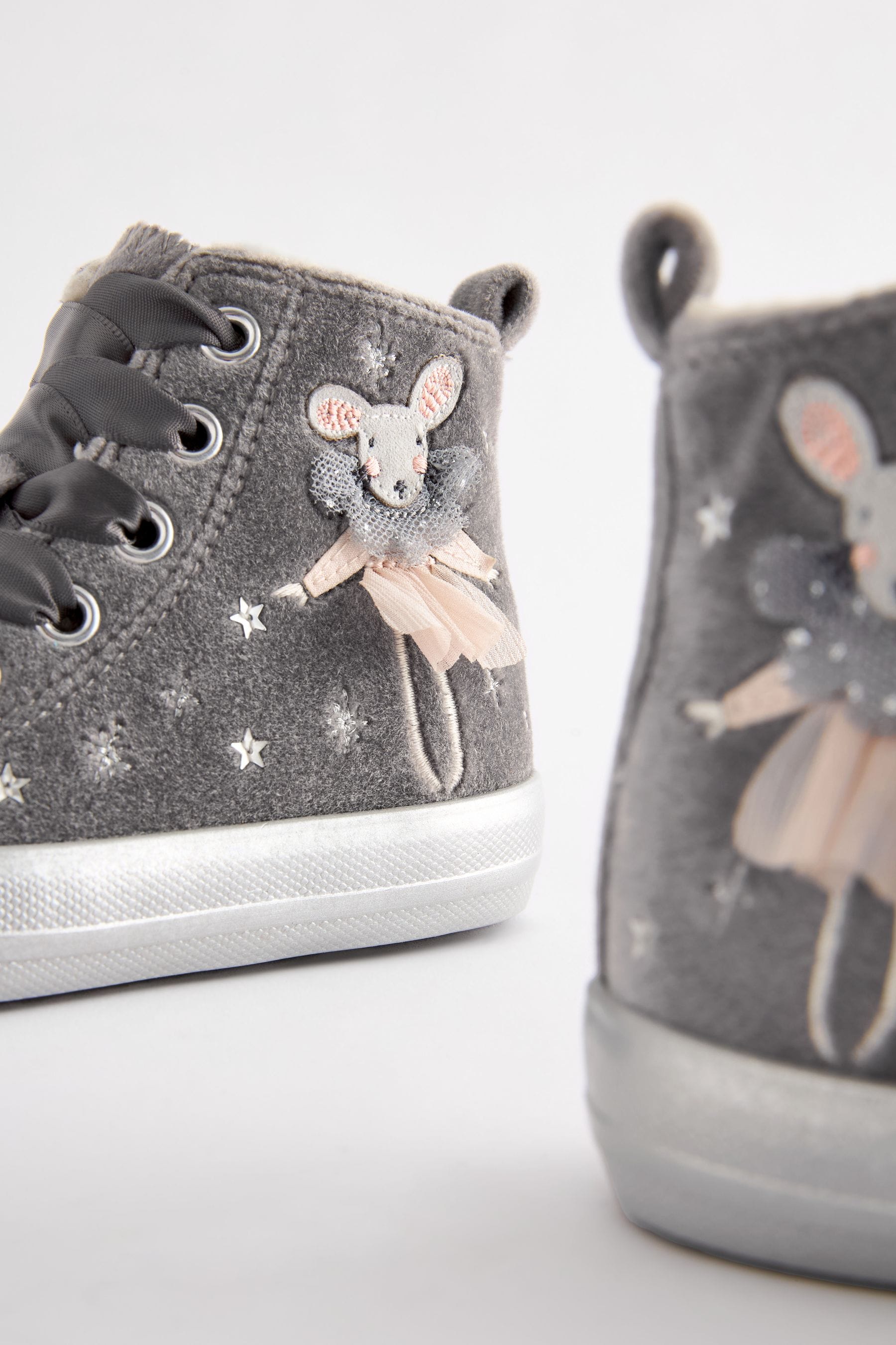 Grey Velvet Character High Top Trainers