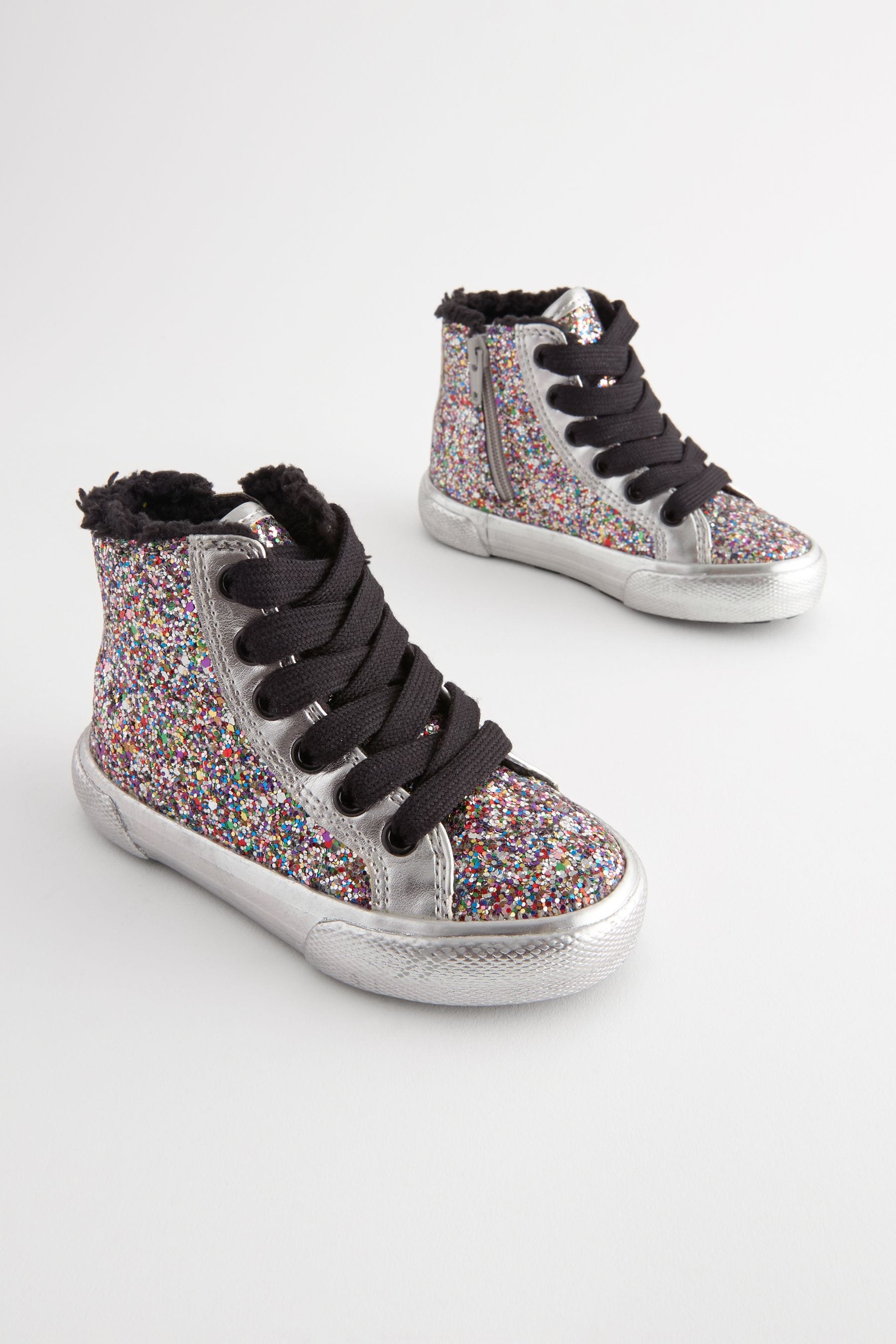 Silver Glitter Butterfly High Top Trainers