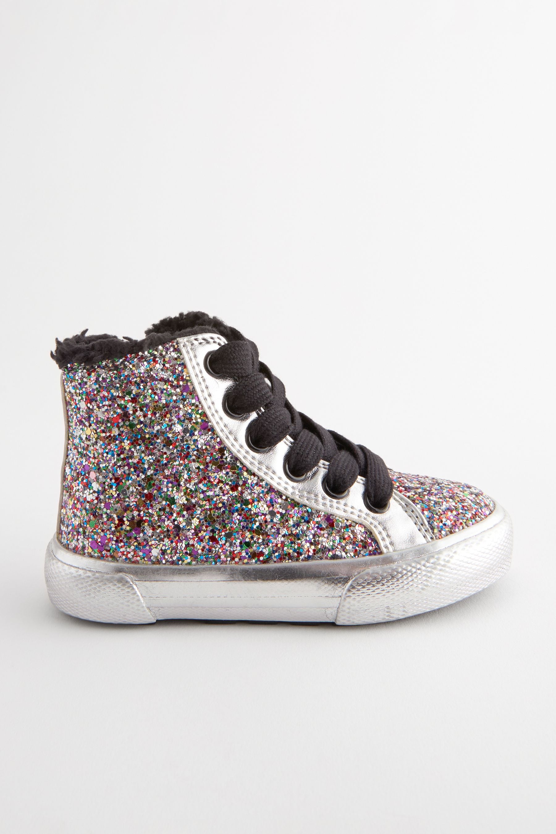 Silver Glitter Butterfly High Top Trainers