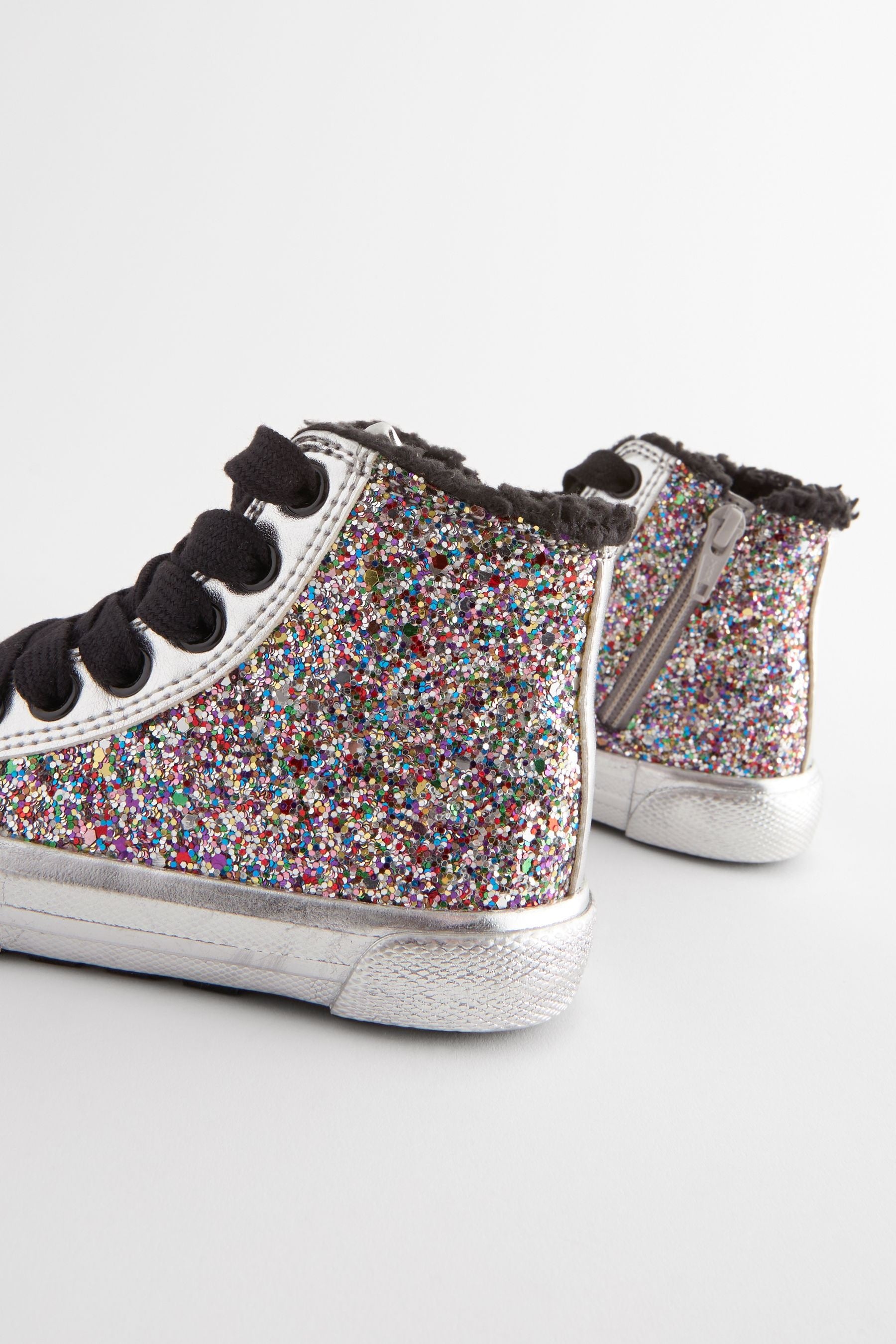 Silver Glitter Butterfly High Top Trainers