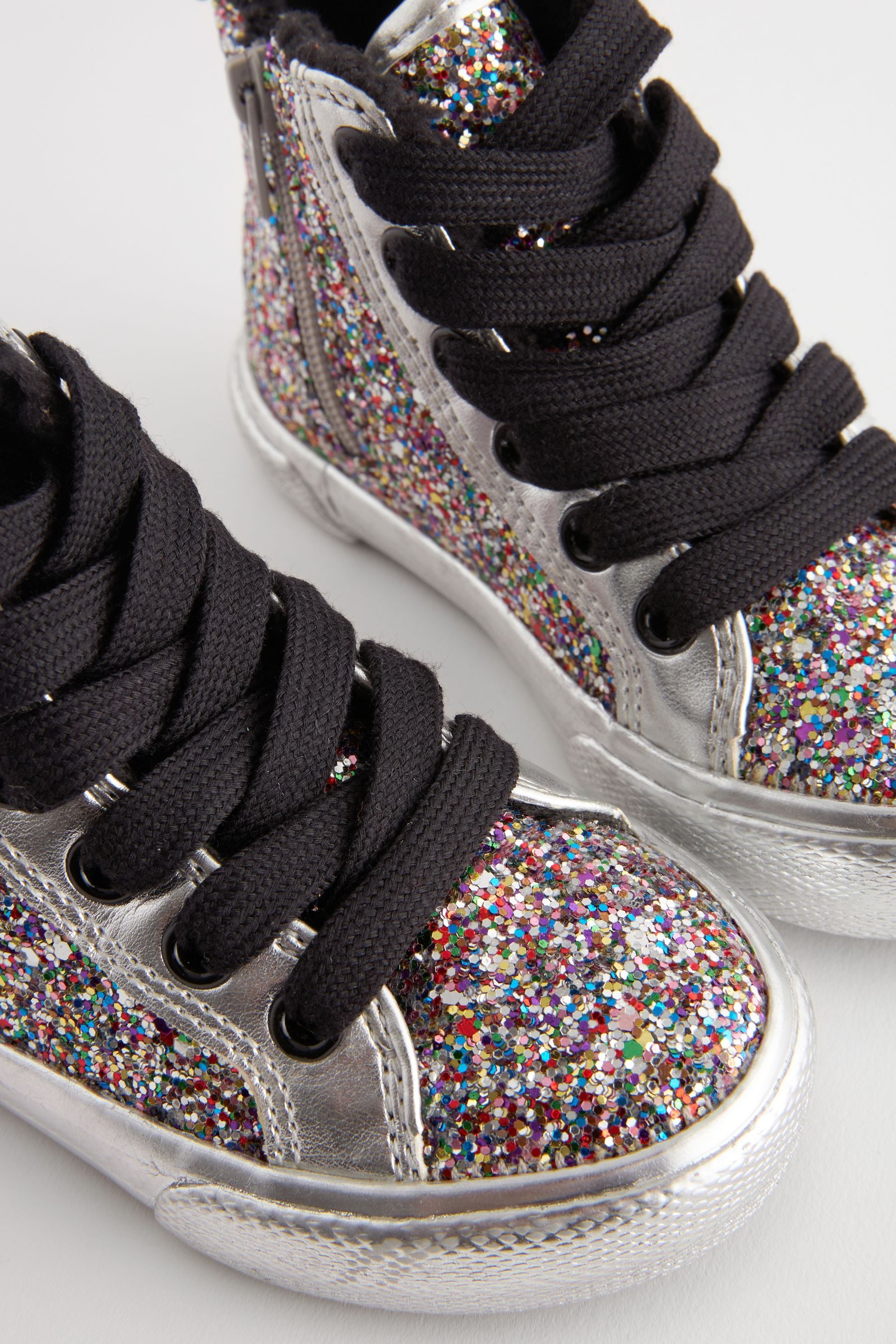 Silver Glitter Butterfly High Top Trainers