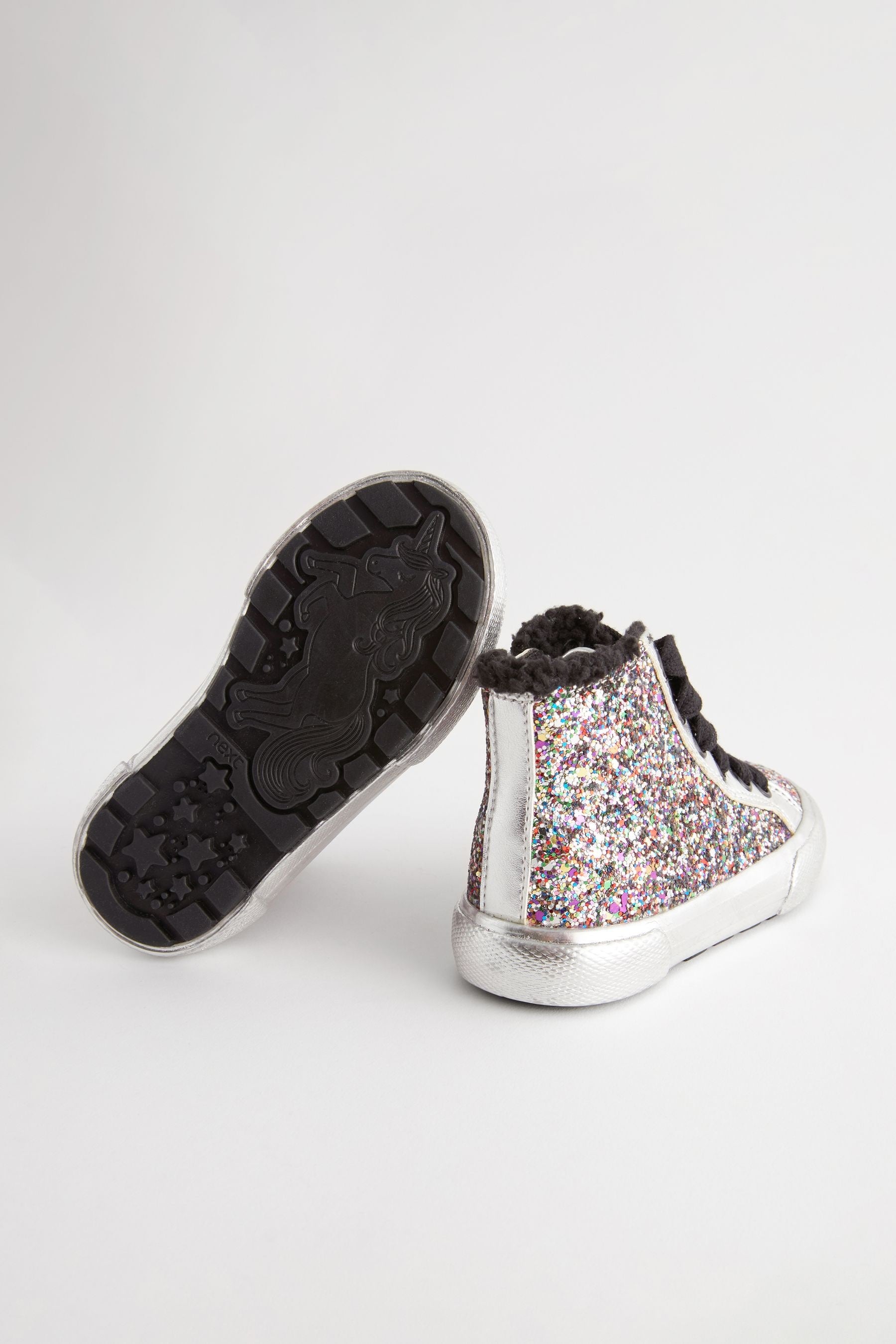 Silver Glitter Butterfly High Top Trainers