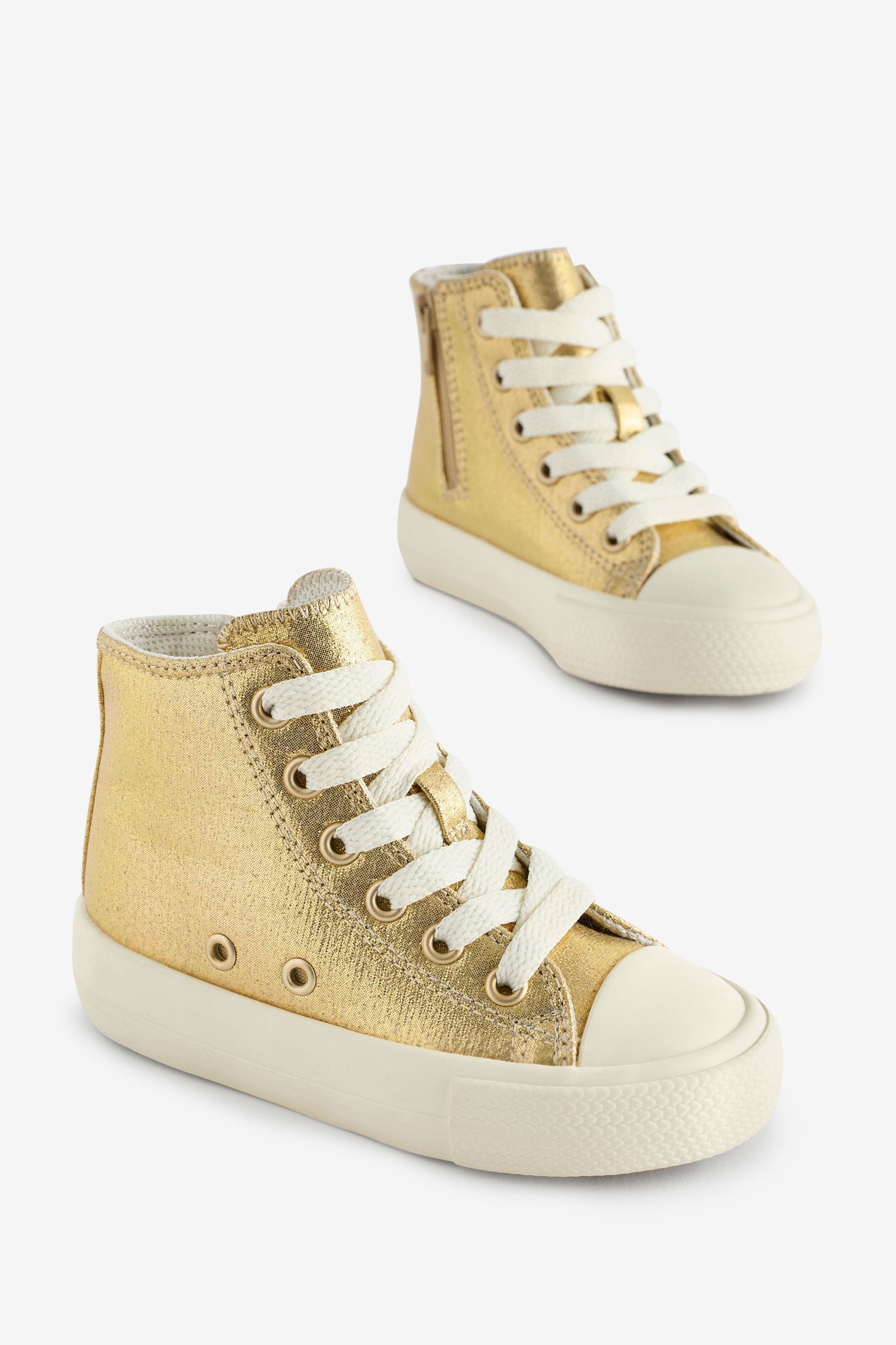 Gold Metallic Standard Fit (F) Chunky High Top Trainers