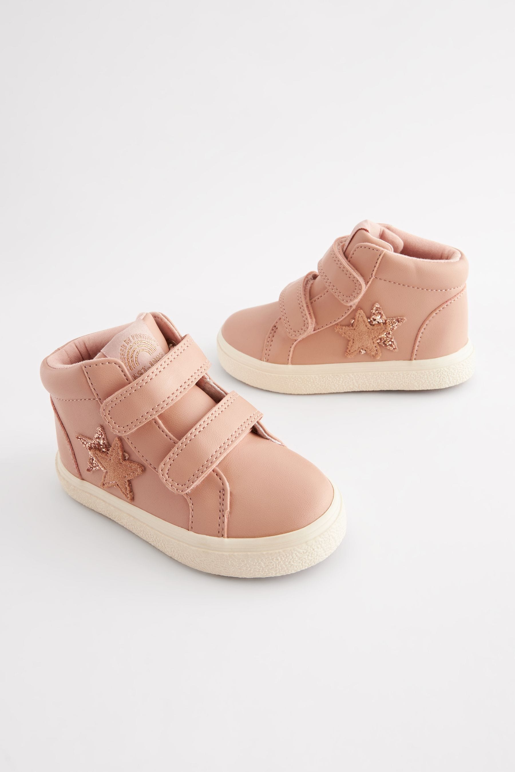 Pink Star Touch Fasten Strap High Top Trainers