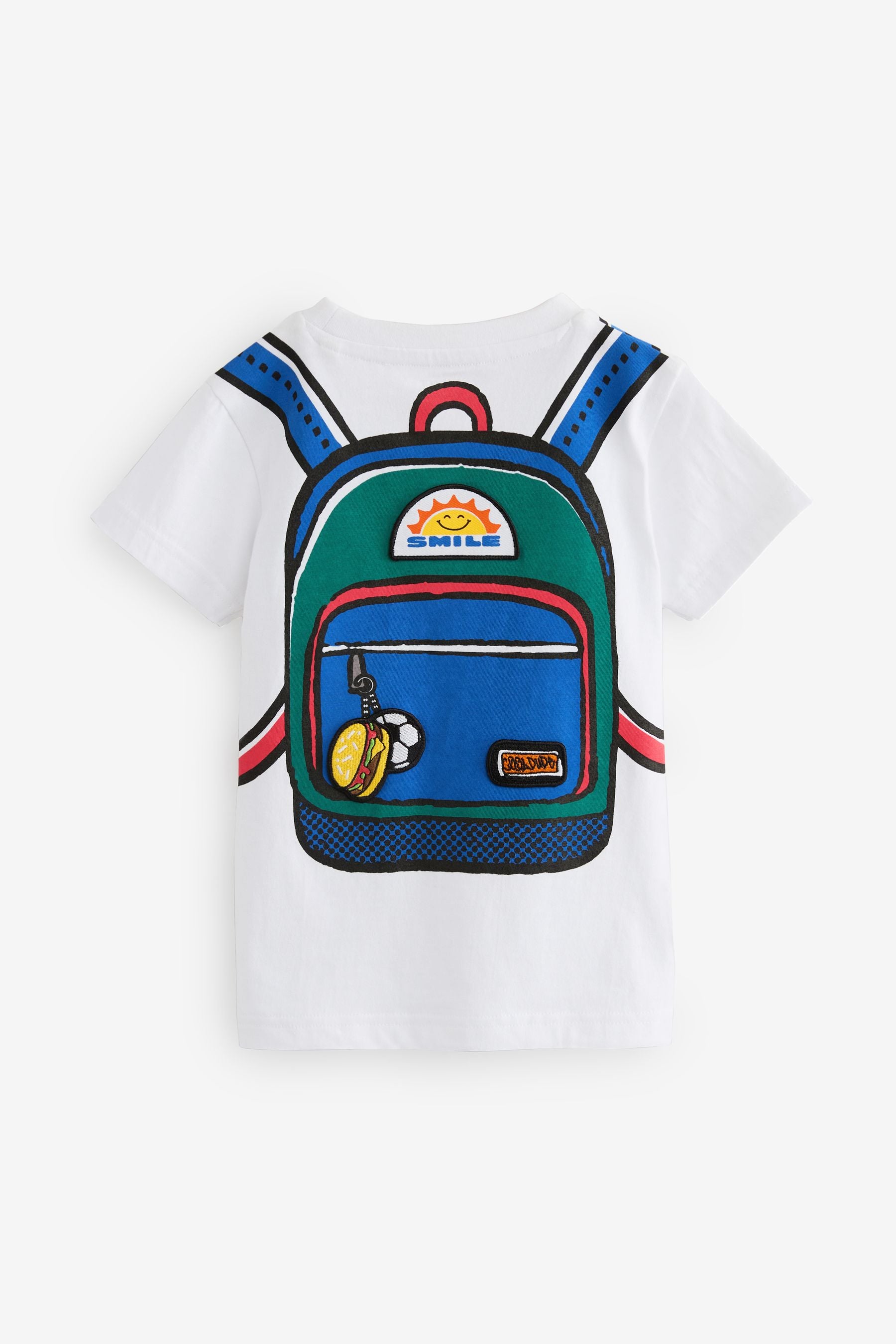 White Short Sleeve Printed BackPack T-Shirt (3mths-7yrs)