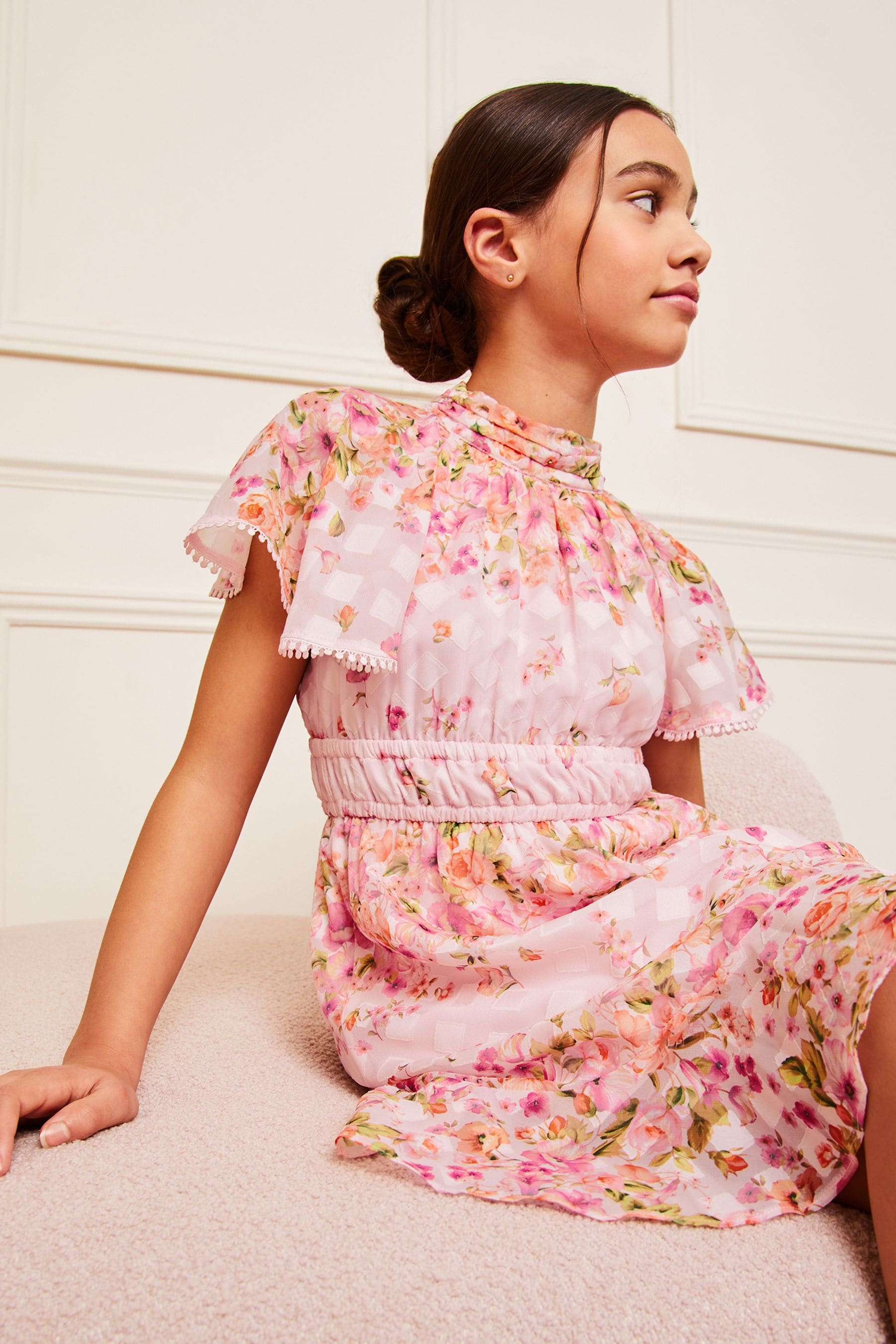 Pink Printed High Neck Occasion Dress (5-16yrs)