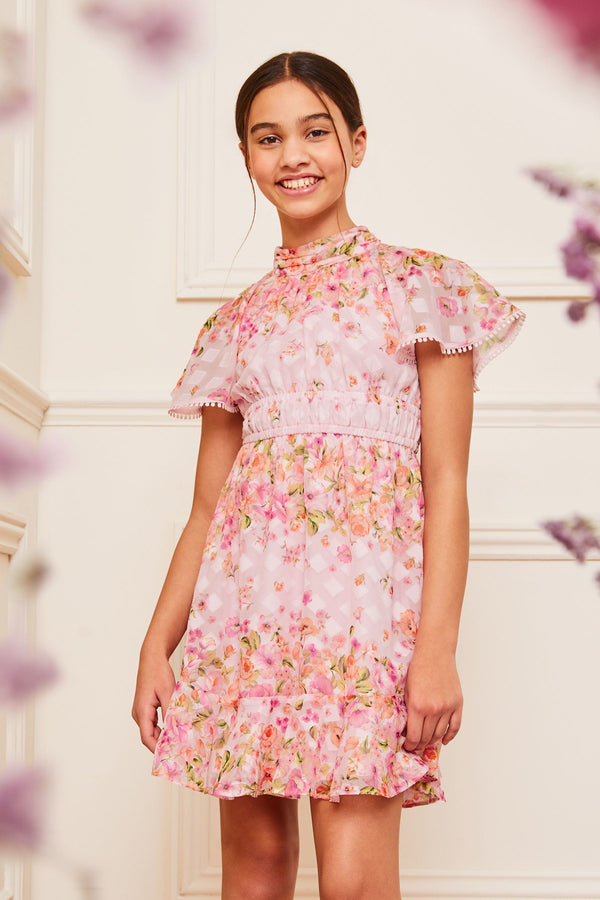 Pink Printed High Neck Occasion Dress (5-16yrs)