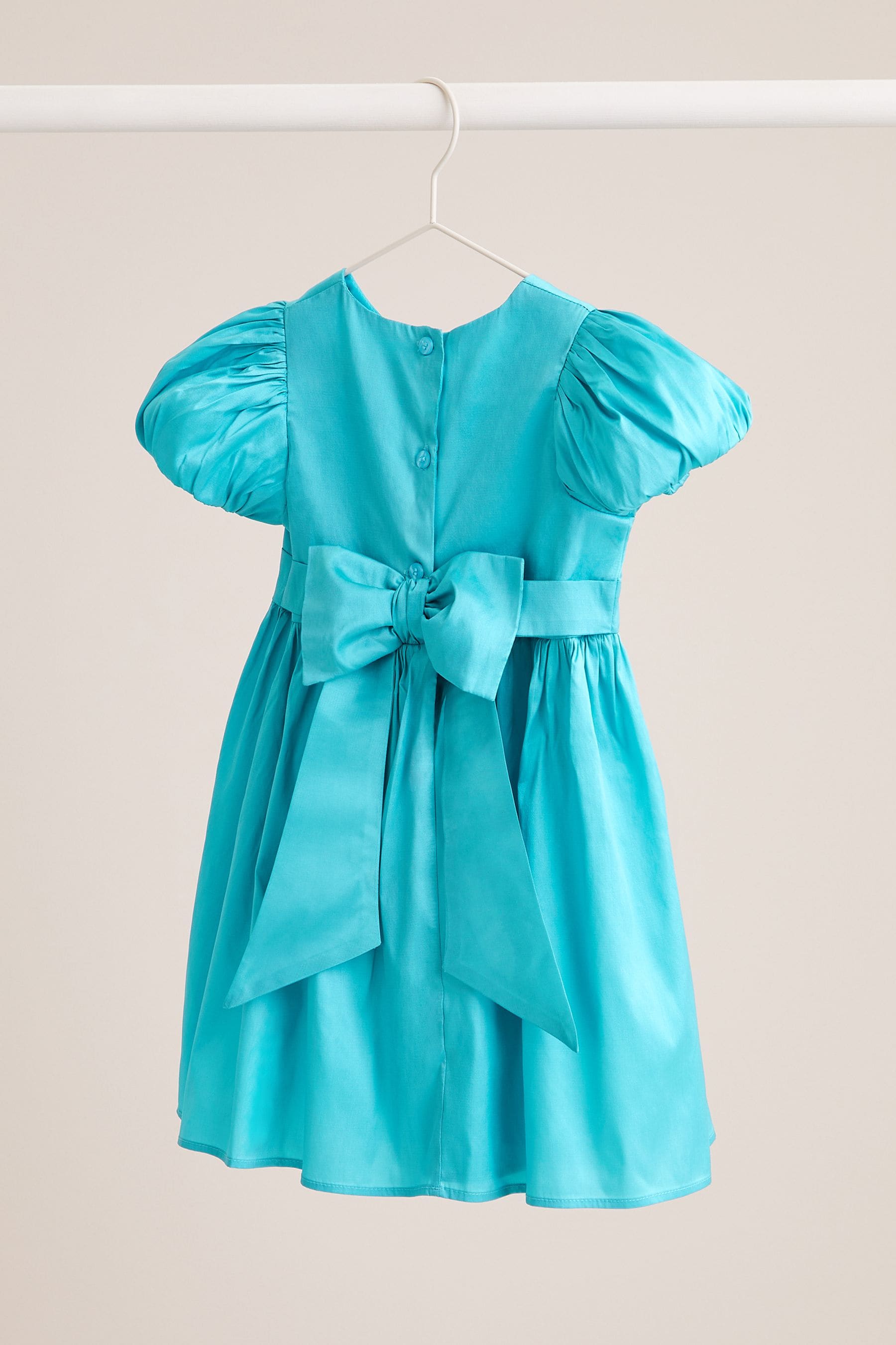 Lipsy Blue Taffeta Puff Sleeve Occasion Dress (3mths-2yrs)