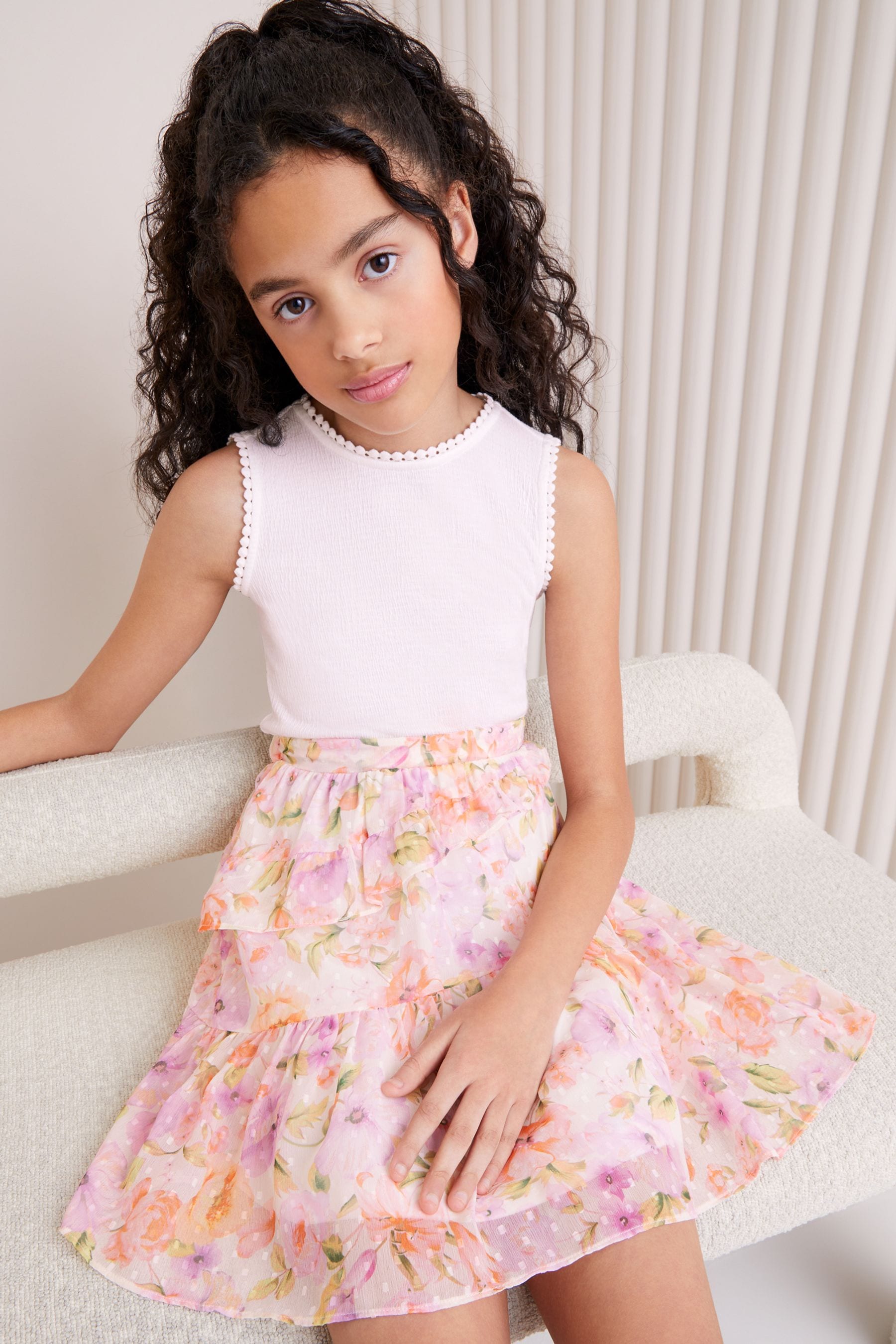 White/Pink Chiffon Skirt Dress (5-16yrs)