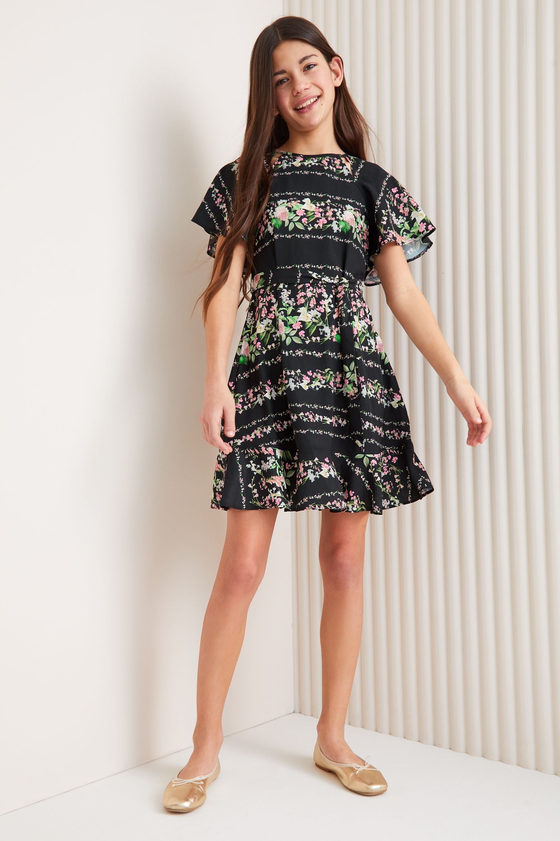 Black Cut Out Flutter Sleeve Dress (5-16yrs)