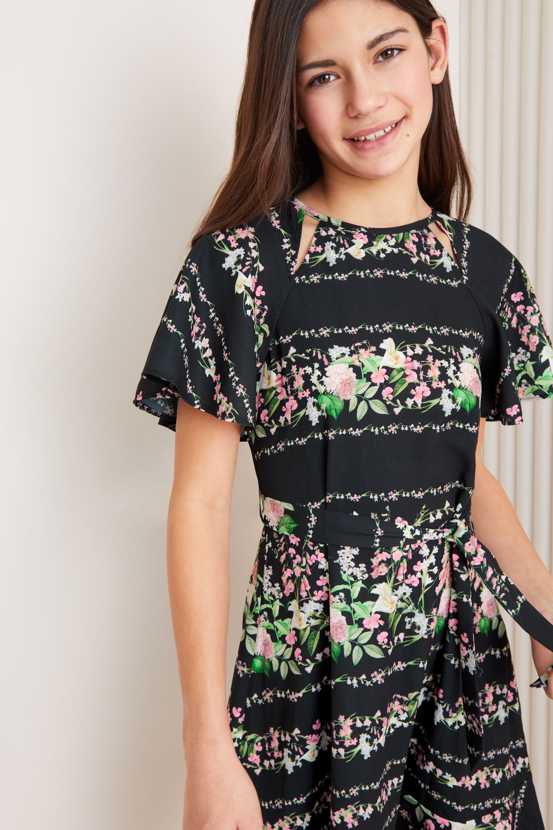 Black Cut Out Flutter Sleeve Dress (5-16yrs)