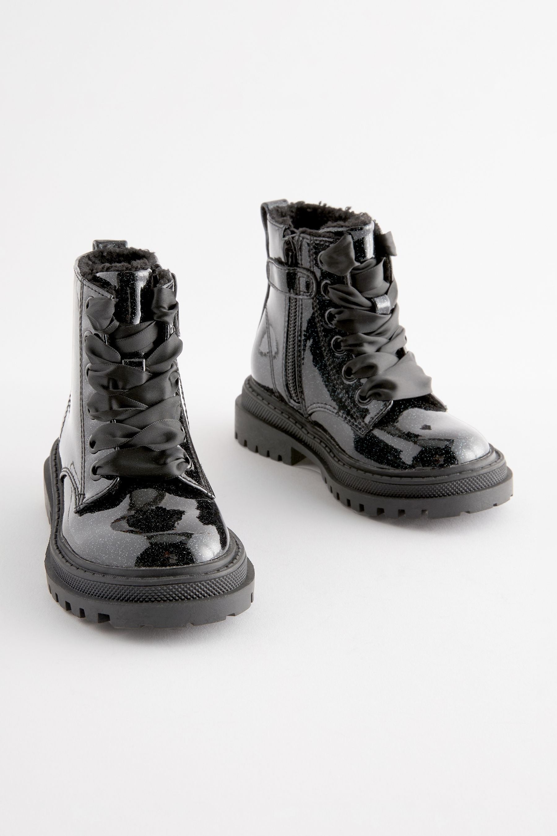 Black Patient Standard Fit (F) Chunky Lace-Up Boots