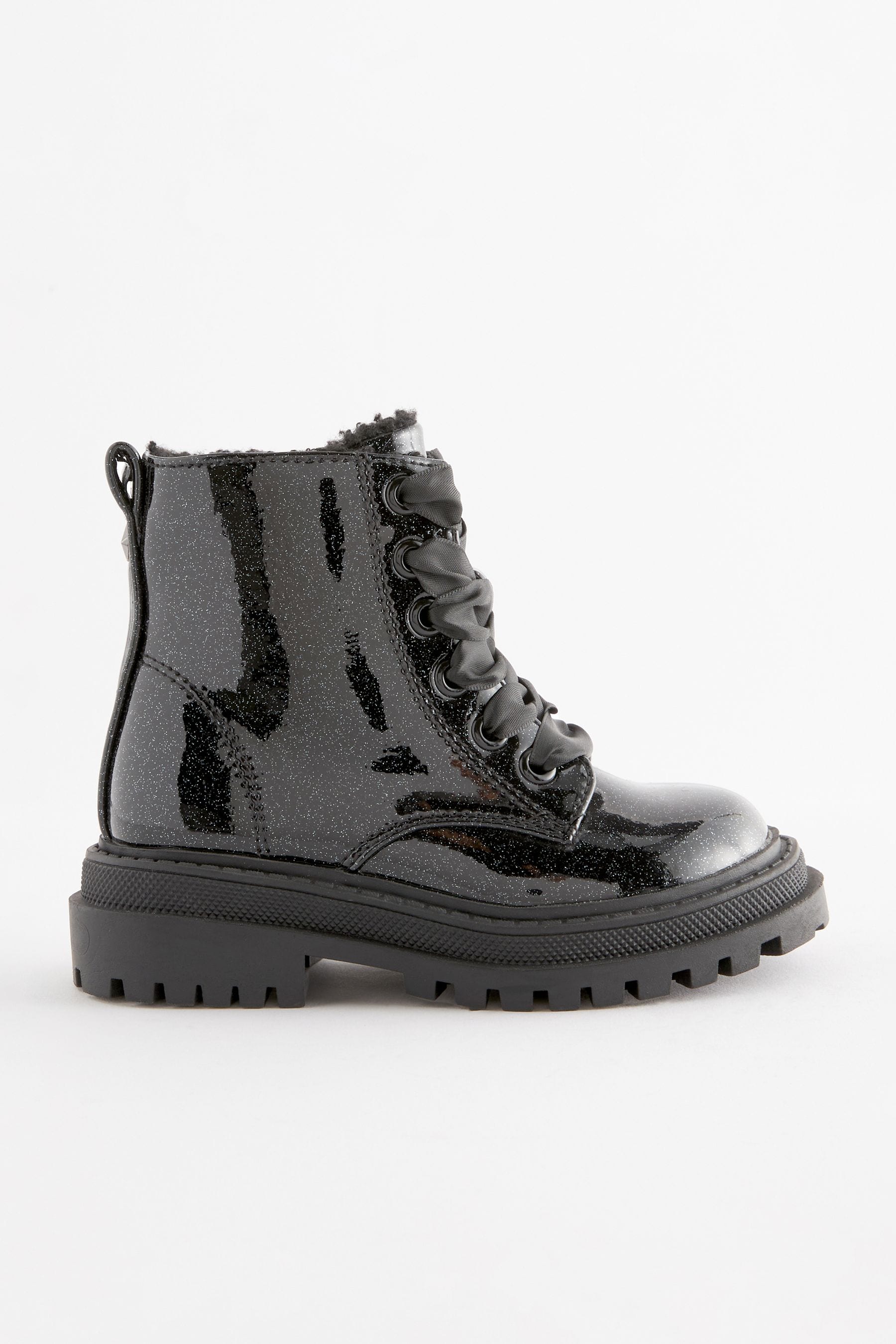 Black Patient Standard Fit (F) Chunky Lace-Up Boots