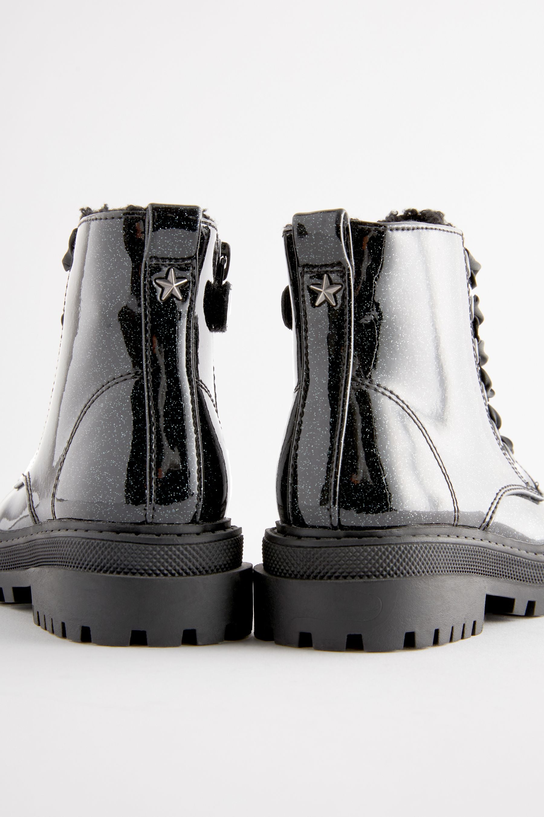 Black Patient Standard Fit (F) Chunky Lace-Up Boots