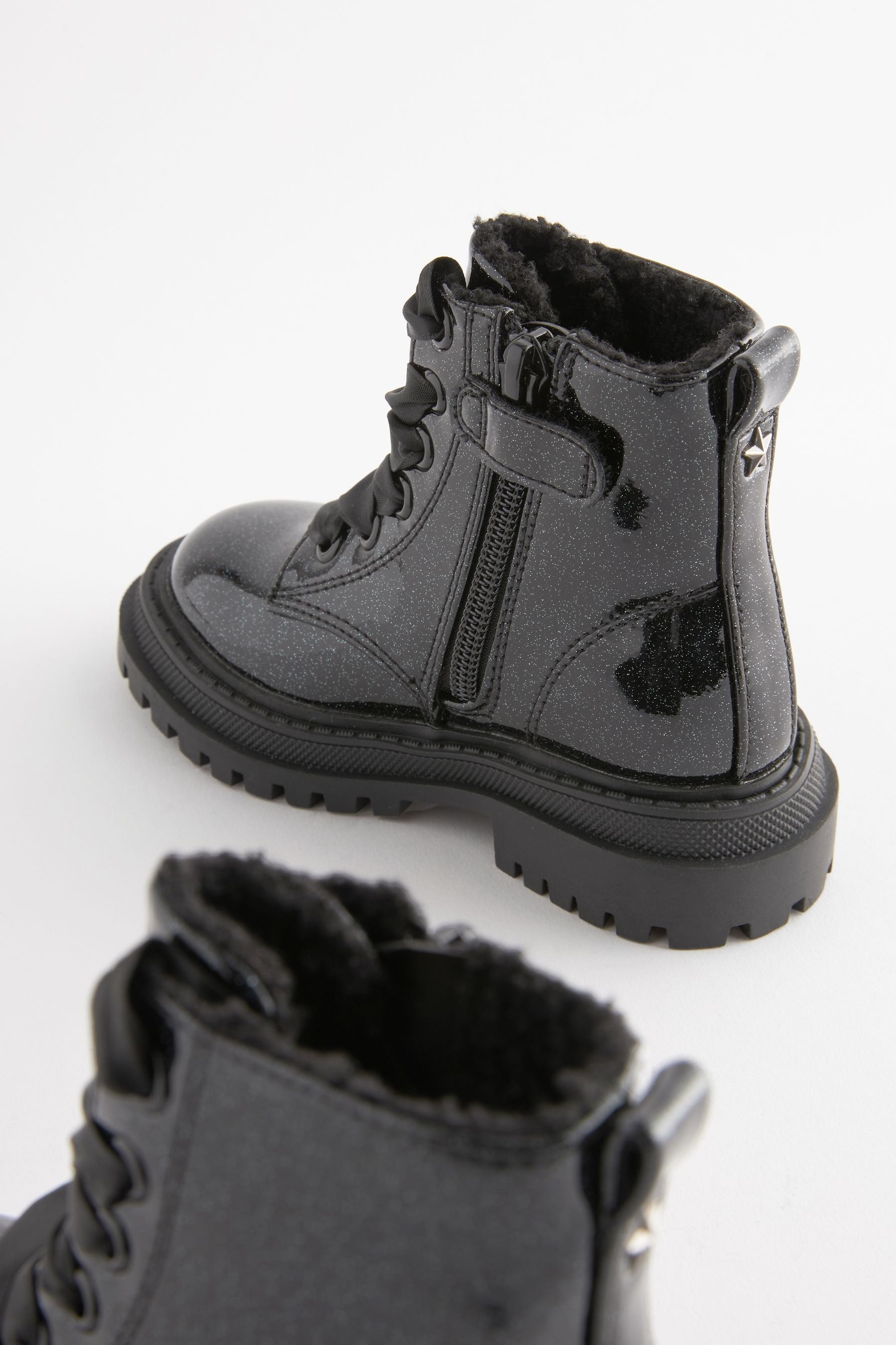 Black Patient Standard Fit (F) Chunky Lace-Up Boots