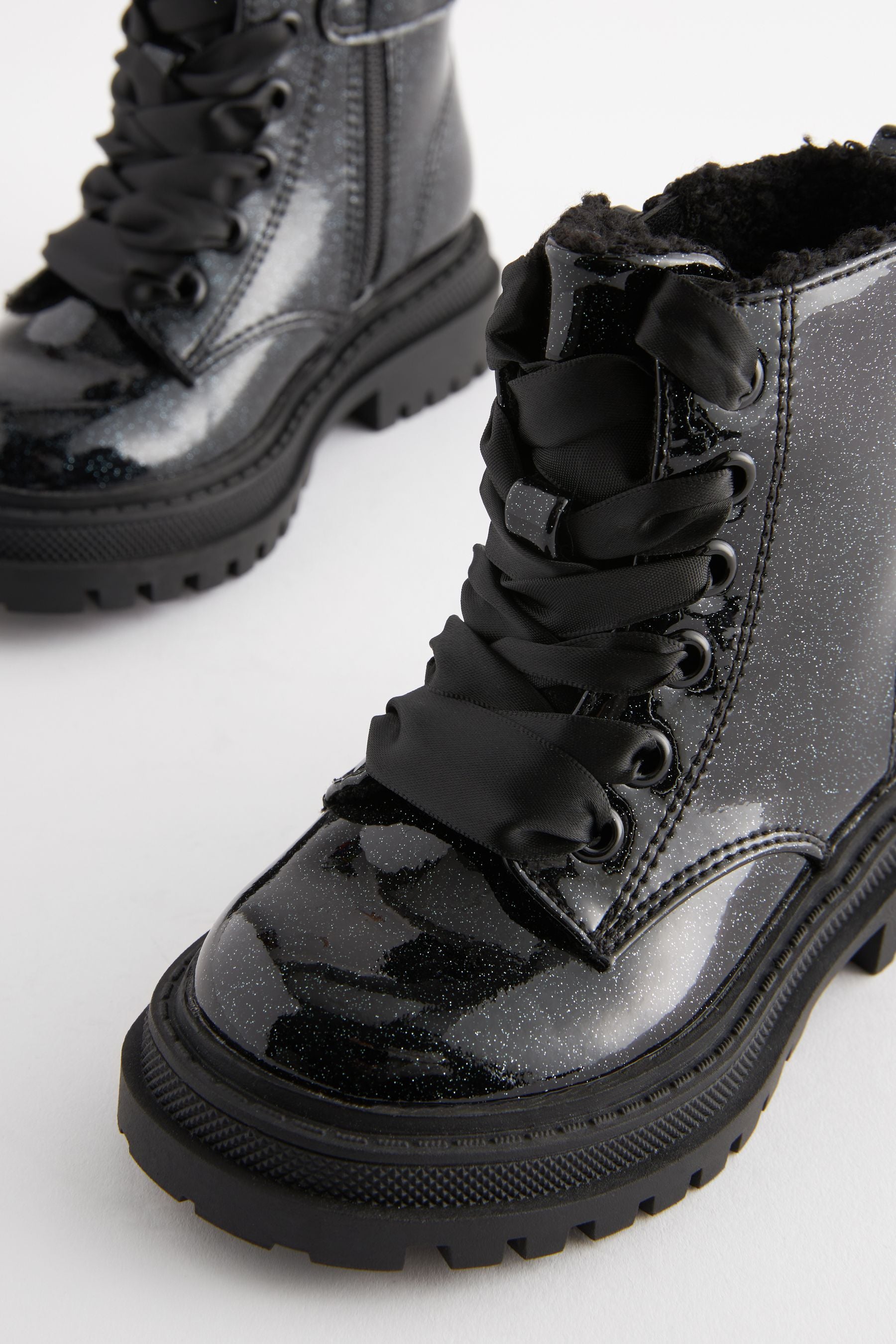 Black Patient Standard Fit (F) Chunky Lace-Up Boots