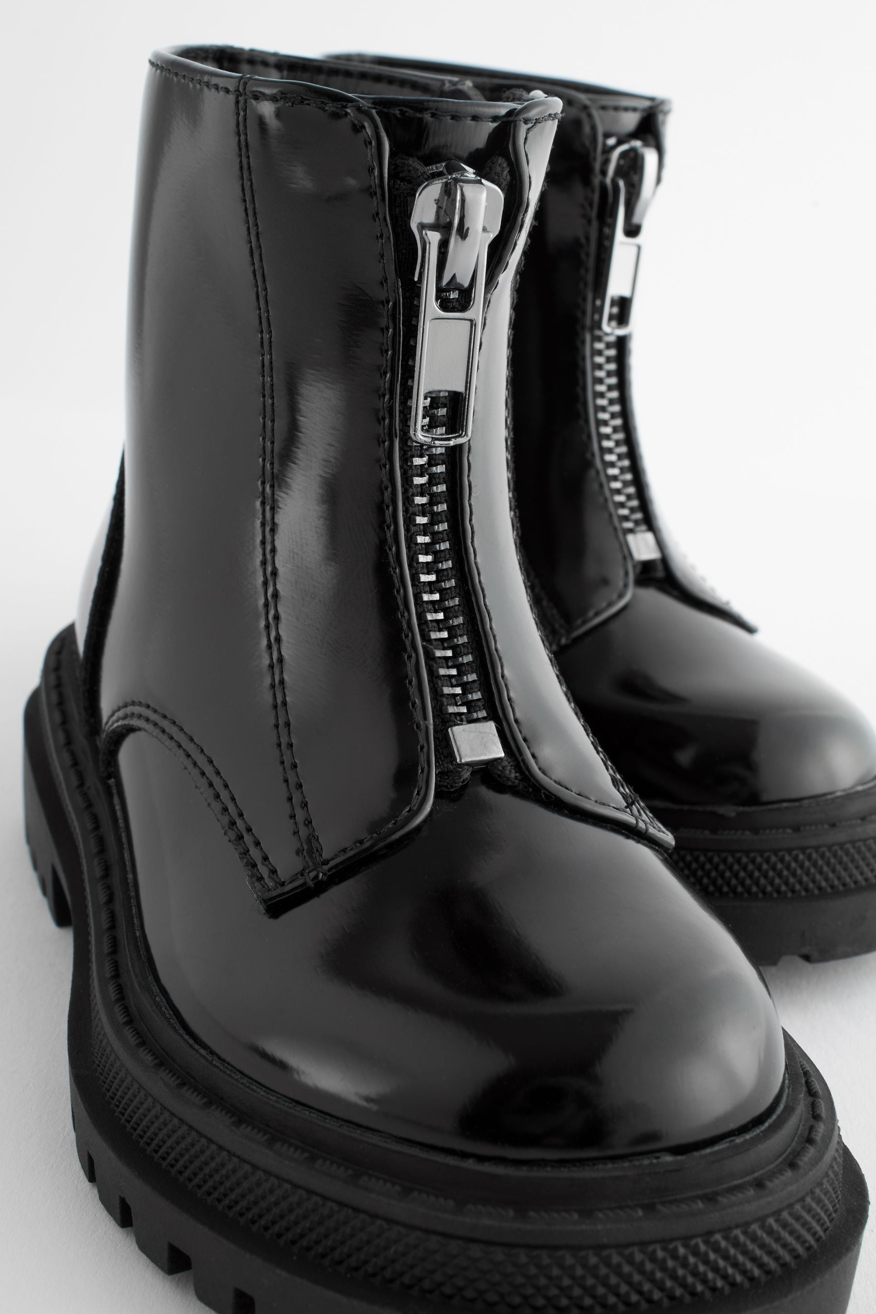 Black Patient Standard Fit (F) Zip Front Chunky Boots