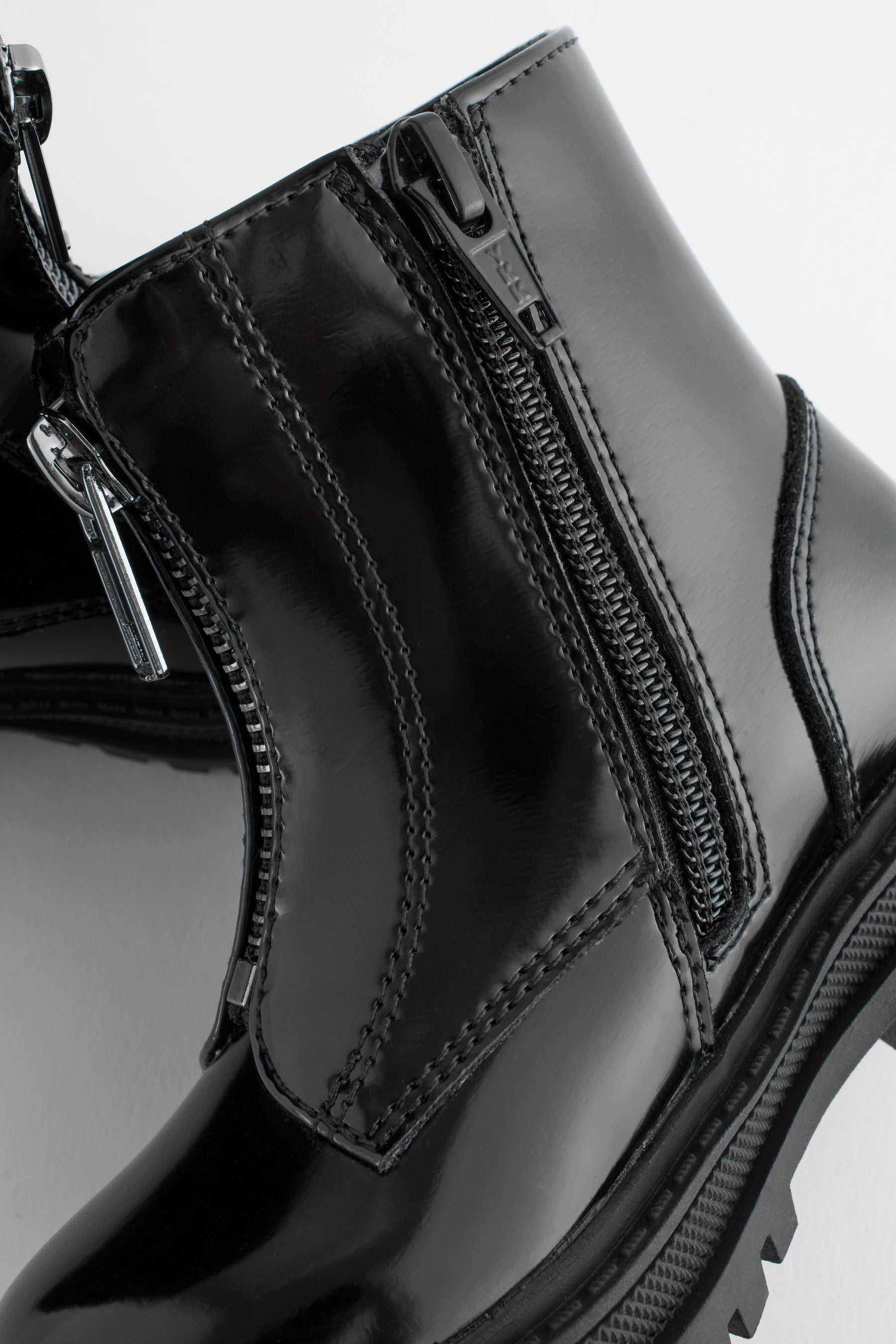 Black Patient Standard Fit (F) Zip Front Chunky Boots