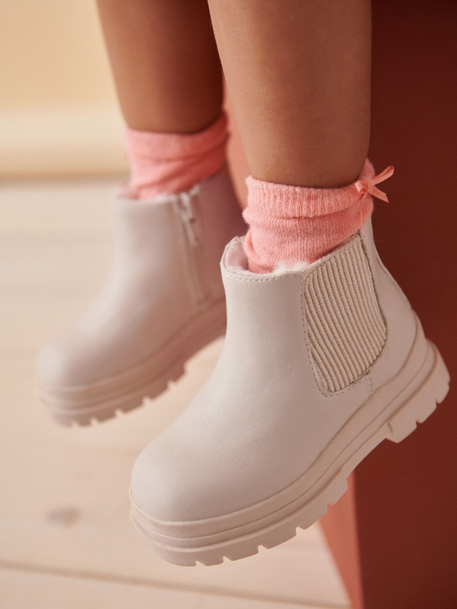 Neutral White Chelsea Chunky Ankle Boots