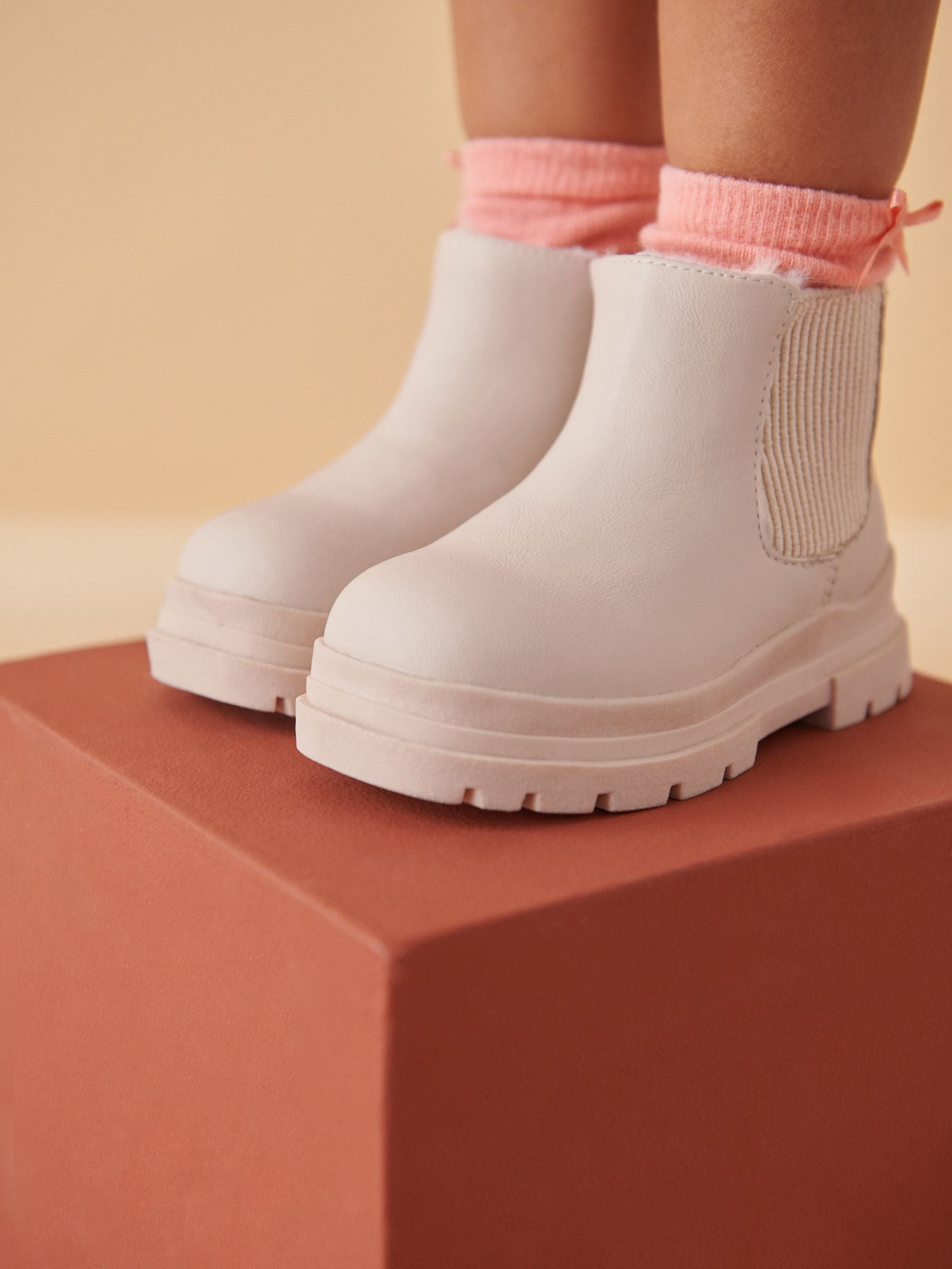 Neutral White Chelsea Chunky Ankle Boots