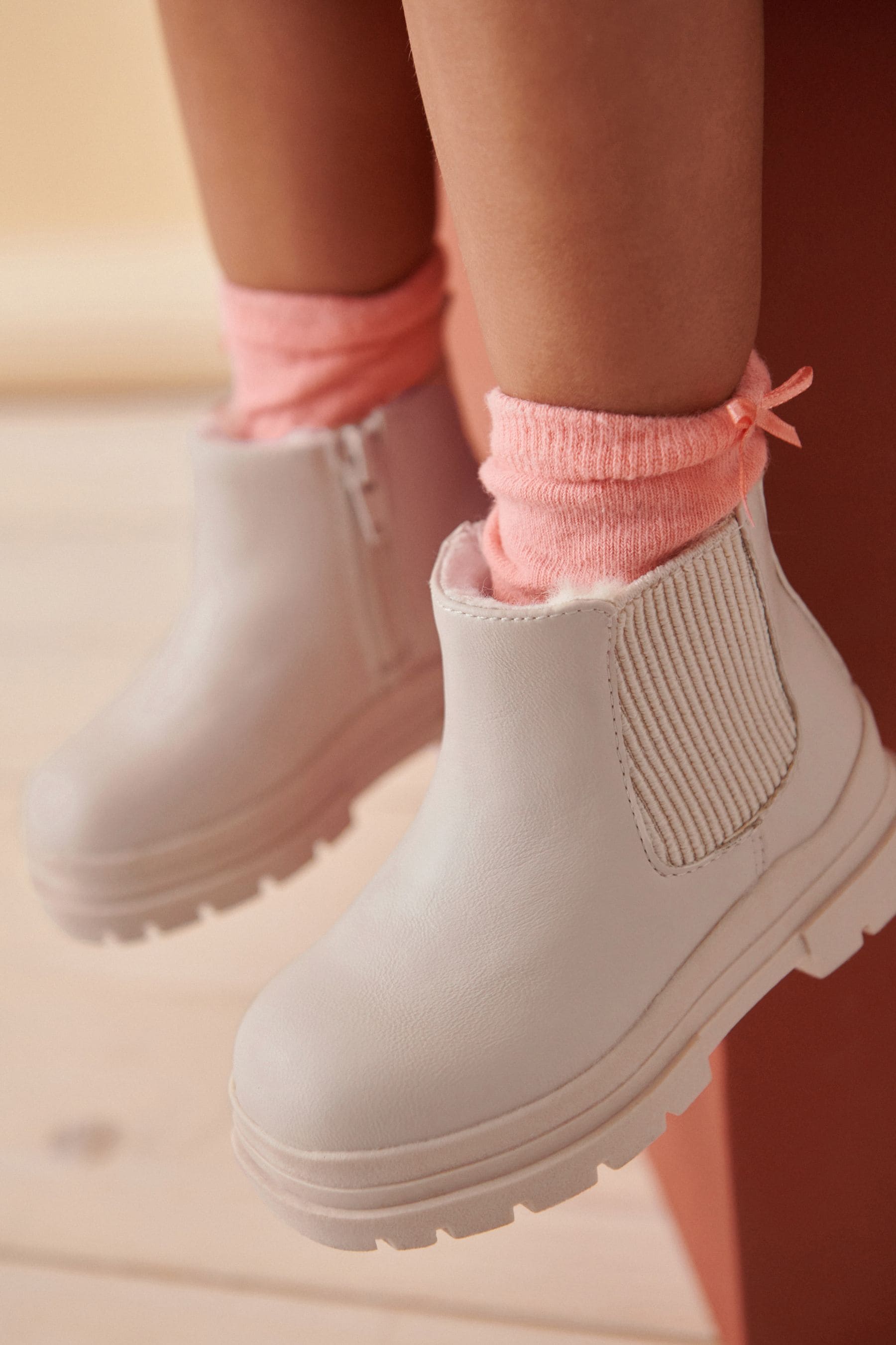 Neutral White Chelsea Chunky Ankle Boots