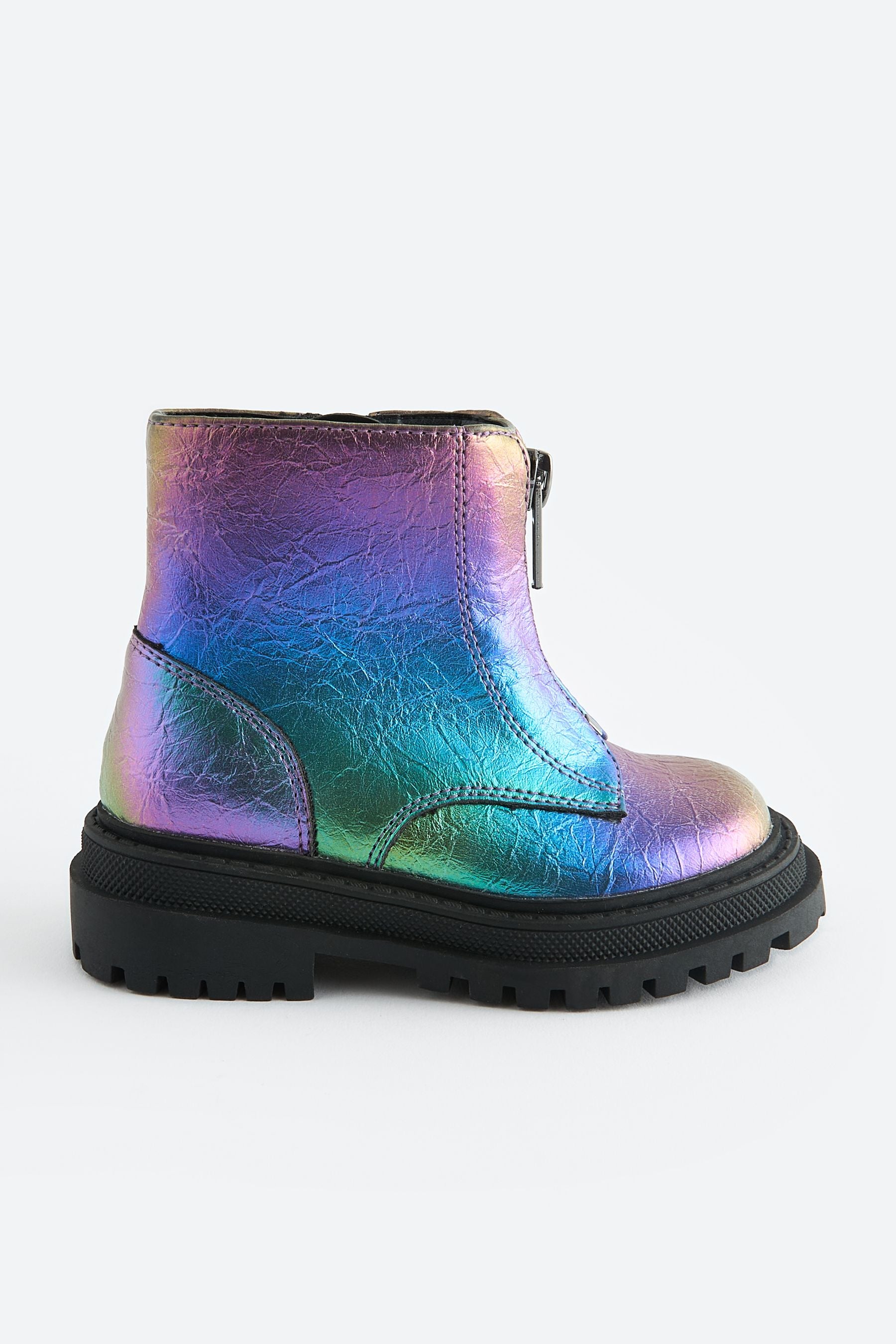 Multi Metallic Standard Fit (F) Zip Front Chunky Boots