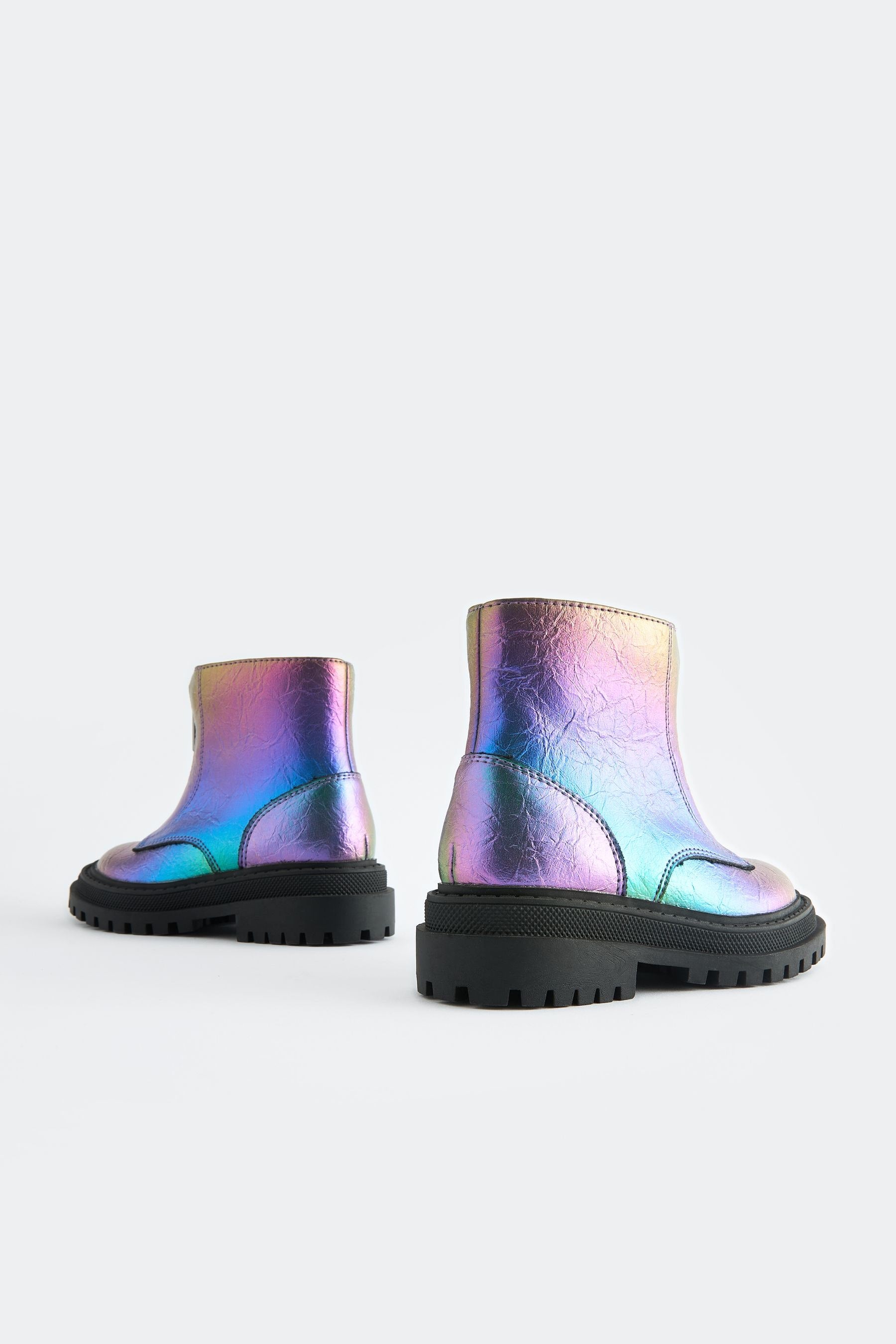 Multi Metallic Standard Fit (F) Zip Front Chunky Boots