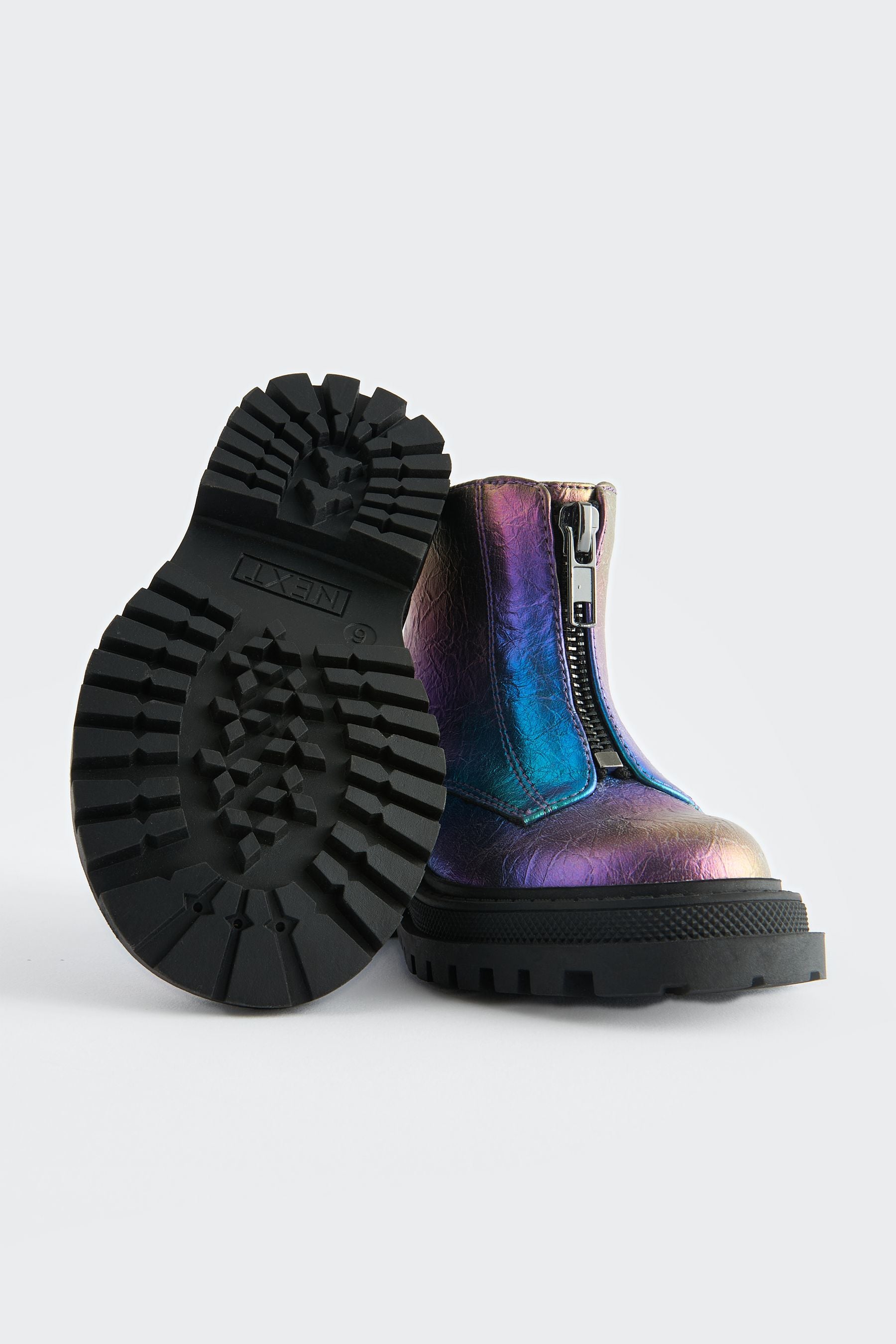 Multi Metallic Standard Fit (F) Zip Front Chunky Boots