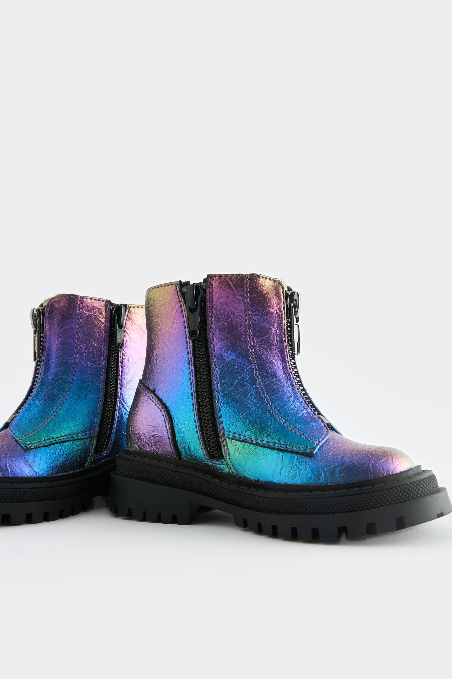 Multi Metallic Standard Fit (F) Zip Front Chunky Boots