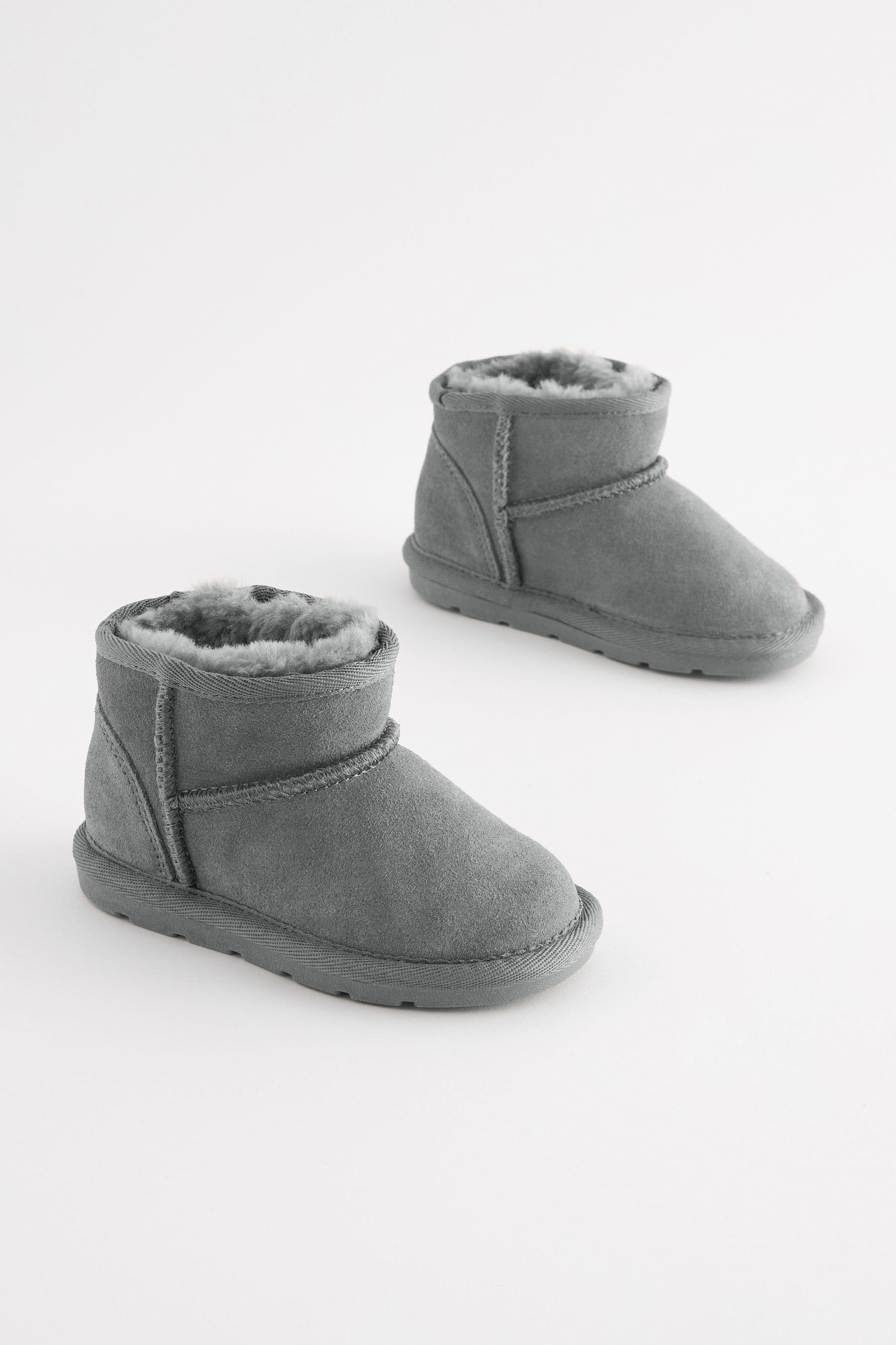 Grey Mini Suede Pull On Boots