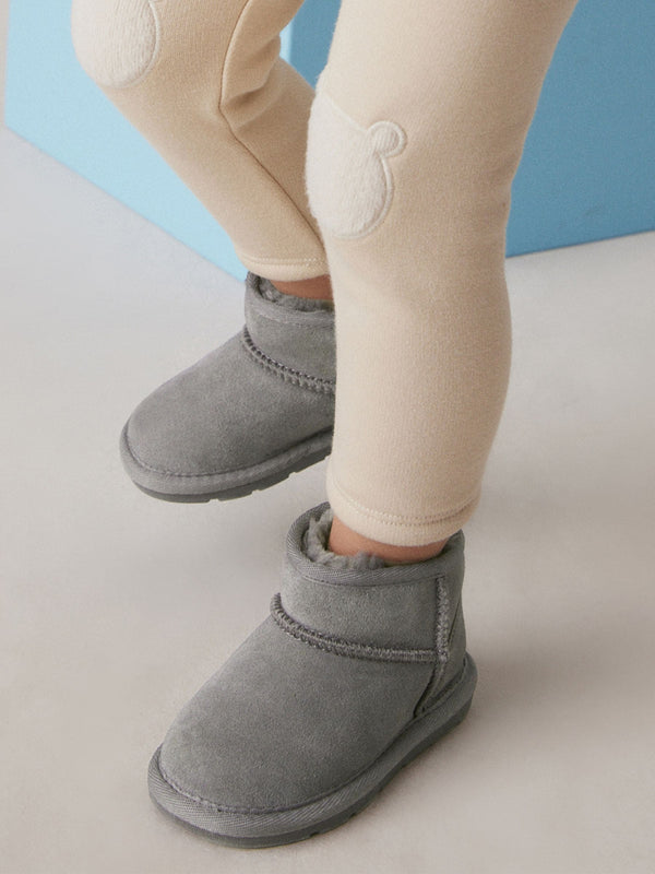 Grey Suede Pull On Ankle Boots