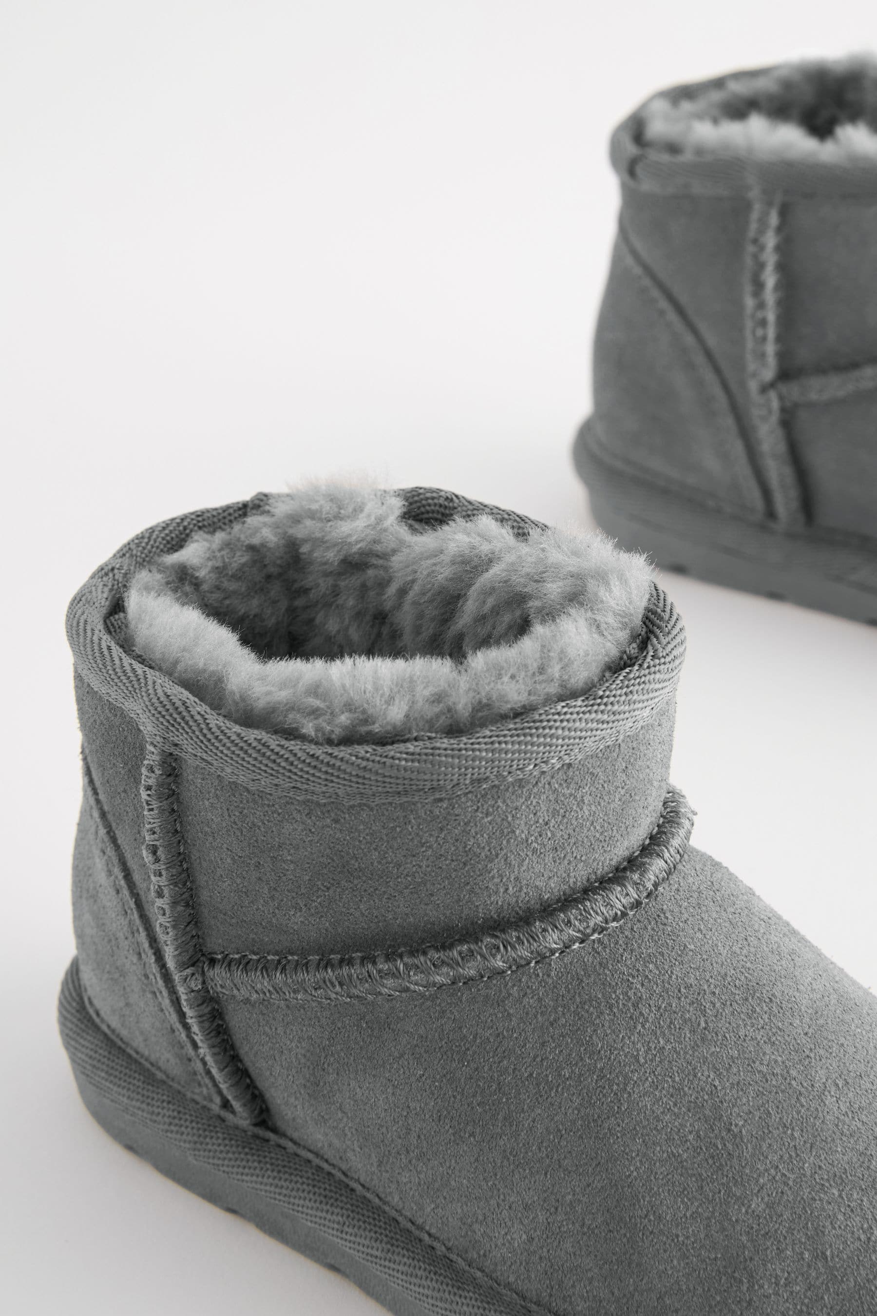 Grey Mini Suede Pull On Boots