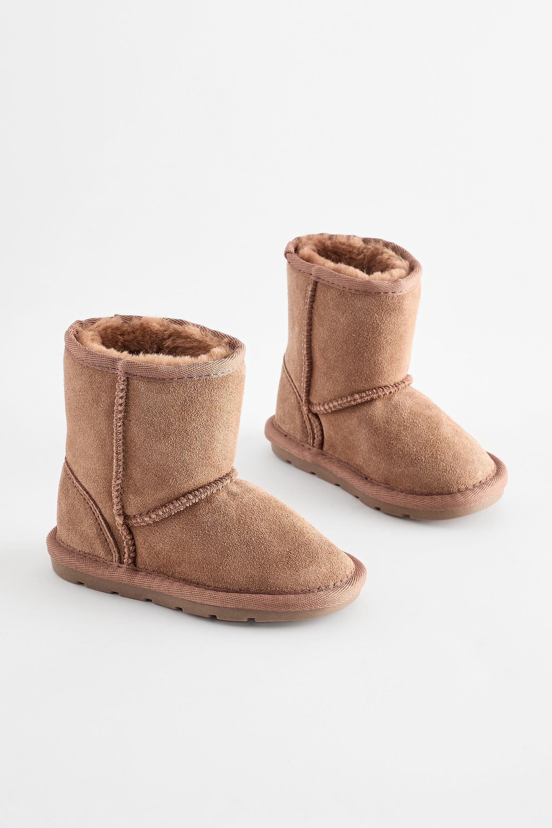 Tan Brown Mini Suede Pull On Boots