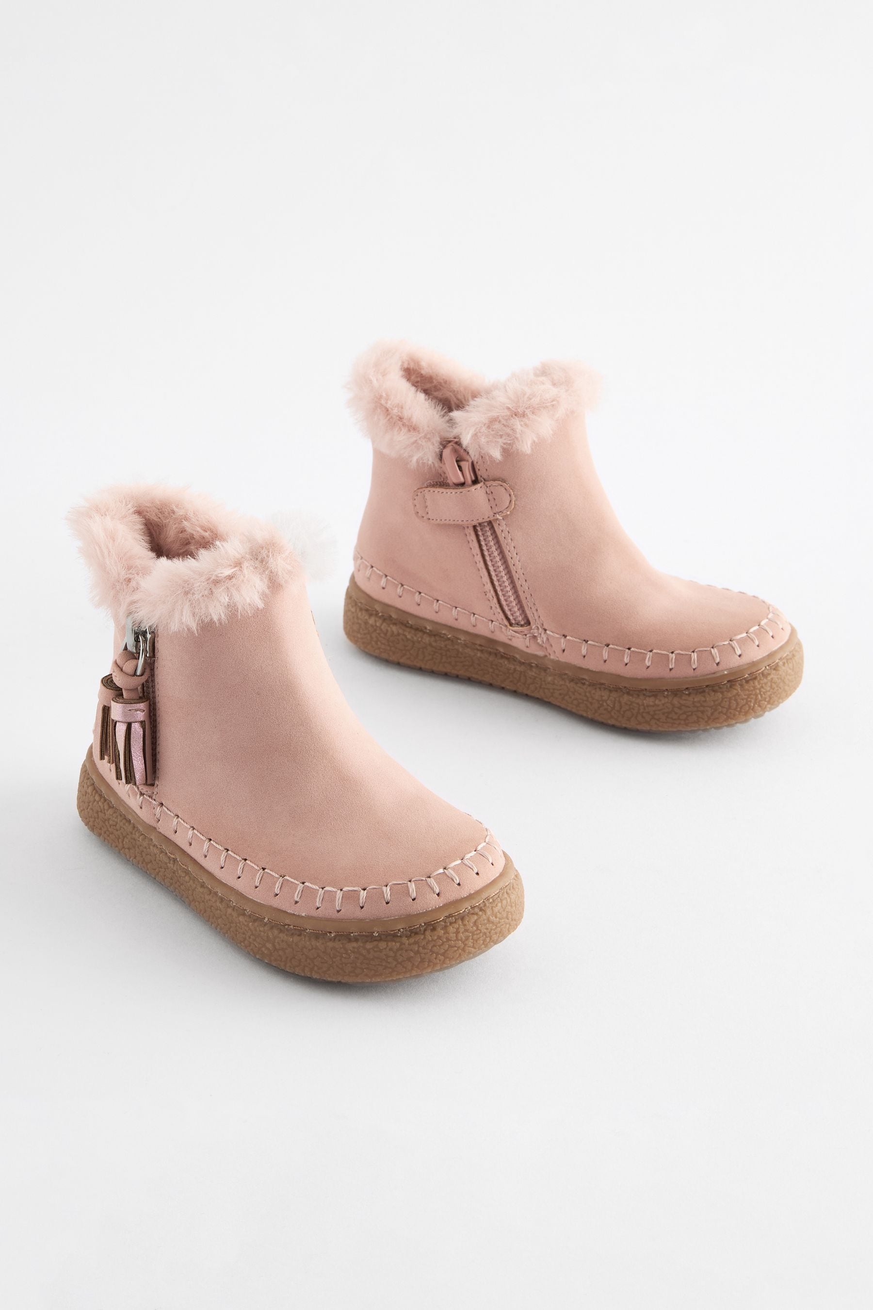 Pink Faux Fur Lined Tassel Boots