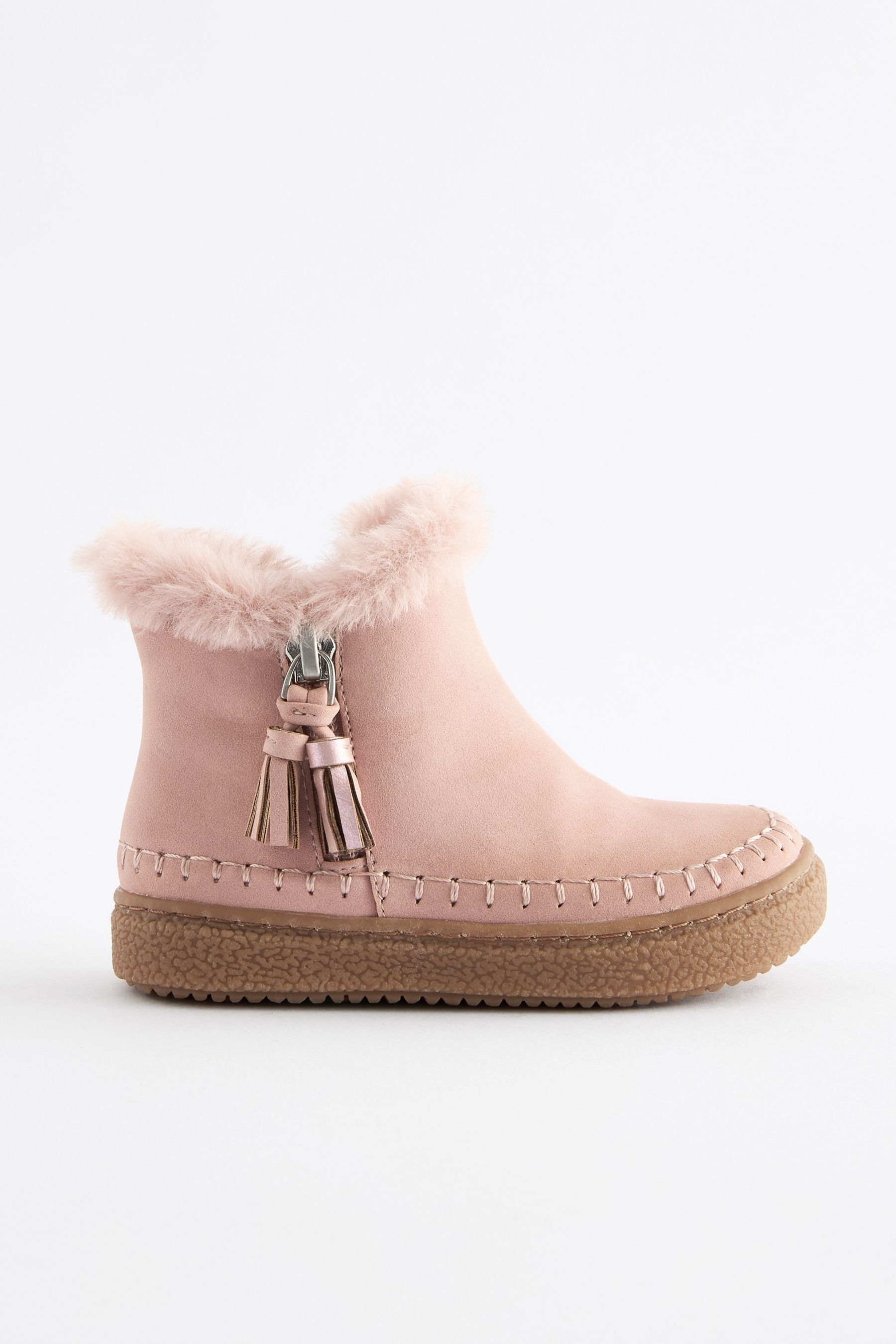 Pink Faux Fur Lined Tassel Boots