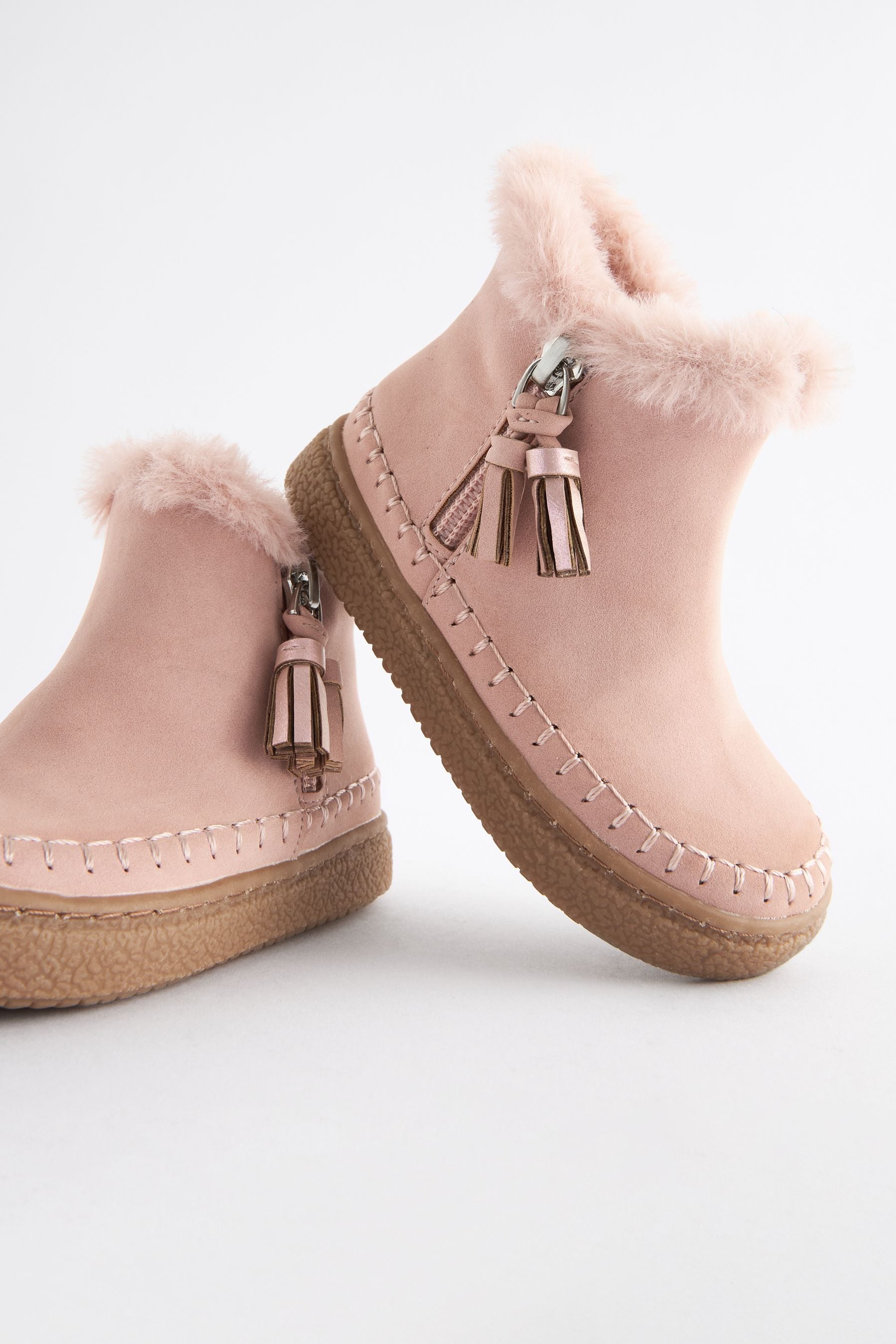 Pink Faux Fur Lined Tassel Boots