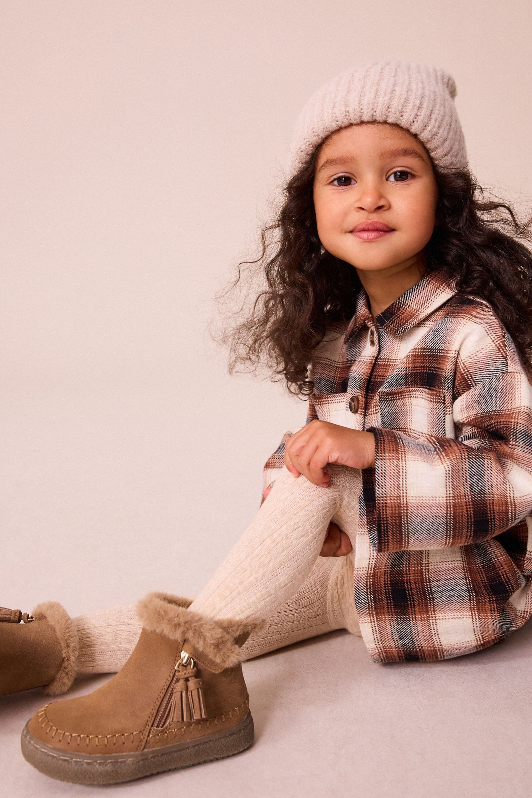 Tan Brown Faux Fur Lined Tassel Boots