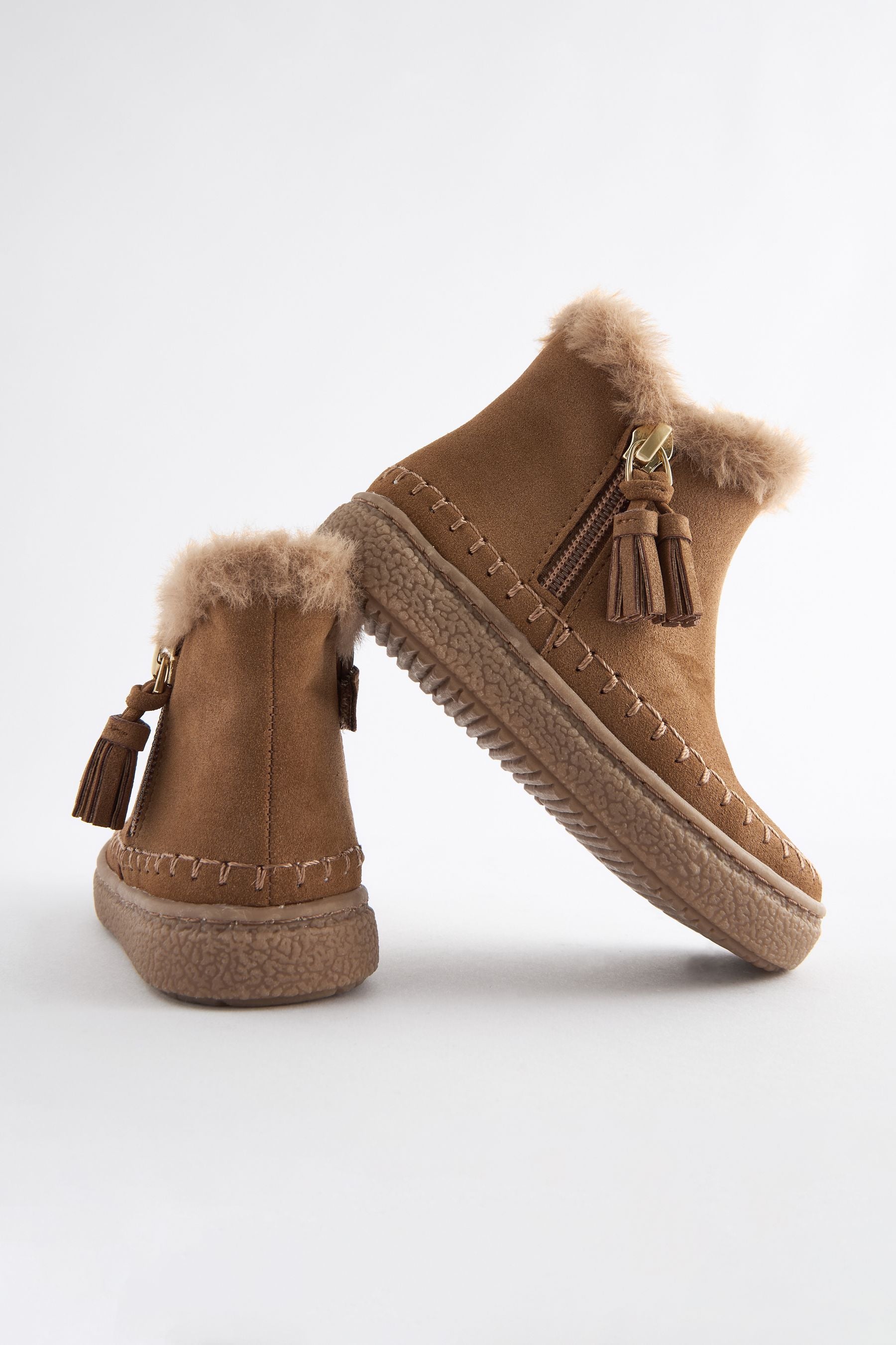 Tan Brown Faux Fur Lined Tassel Boots