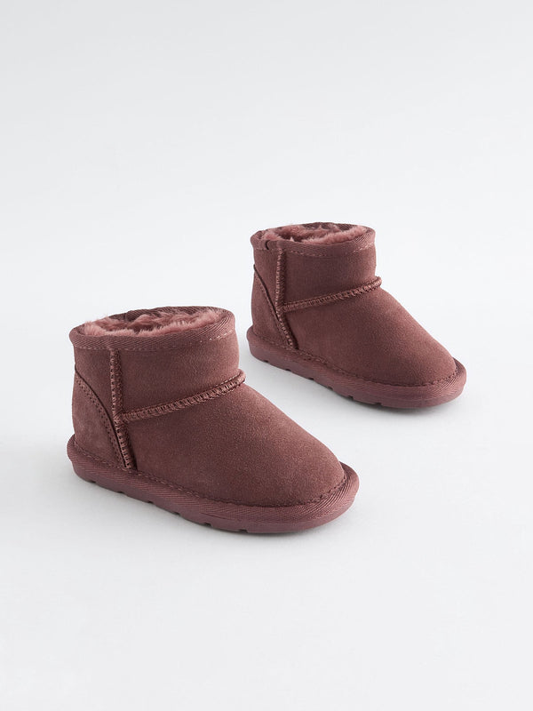 Burgundy Suede Pull On Ankle Boots