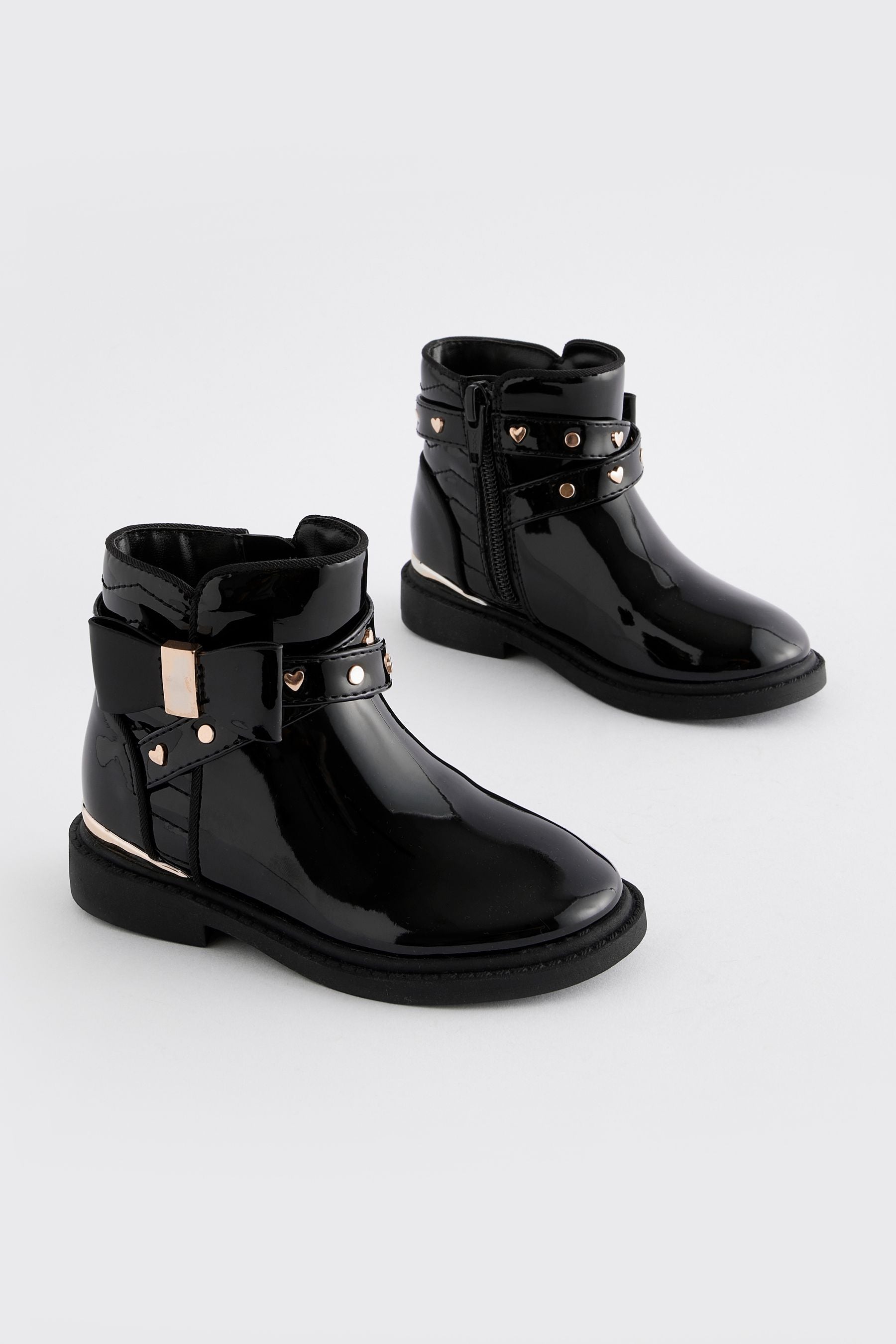 Black Patent Bow Ankle Boots