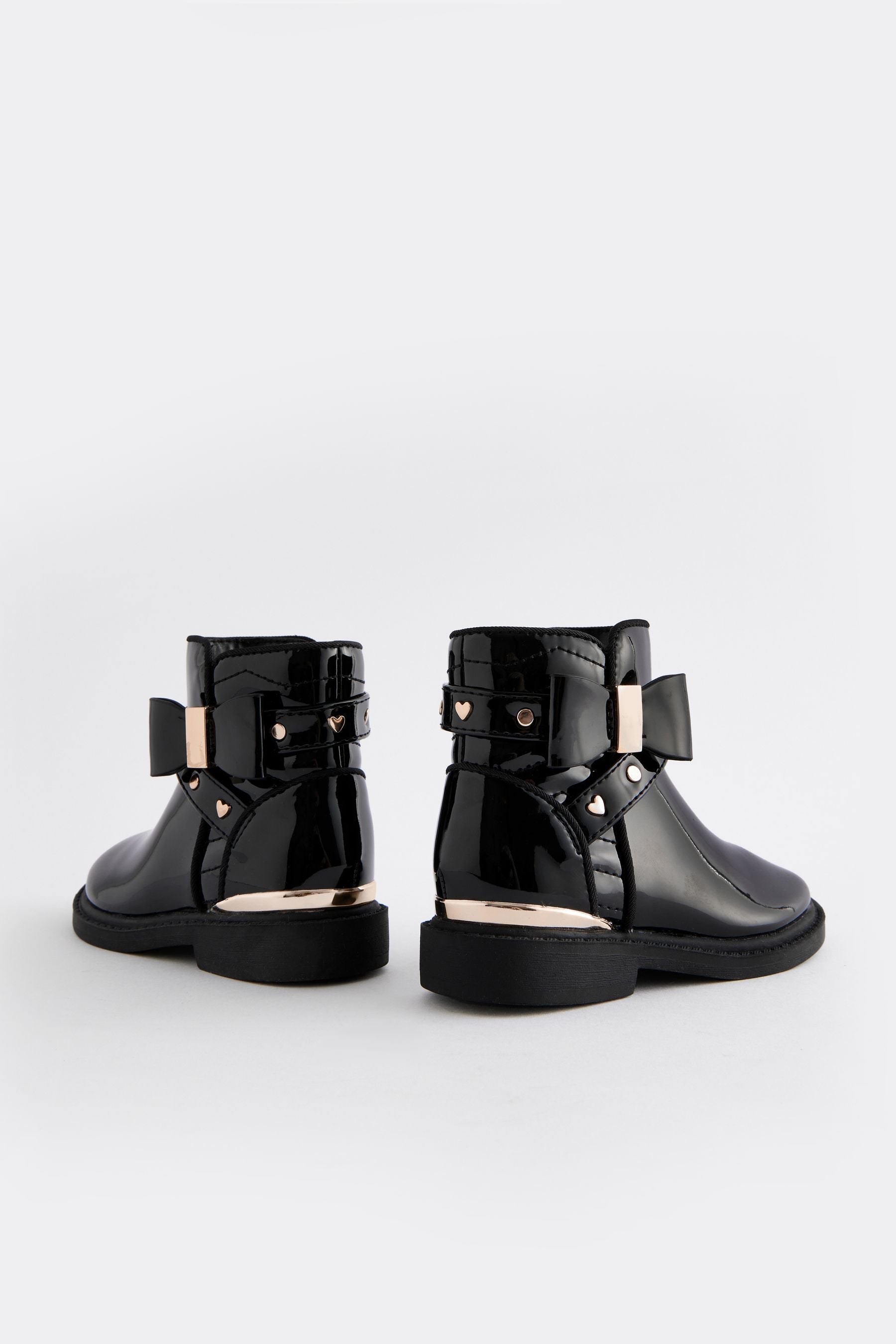 Black Patent Bow Ankle Boots