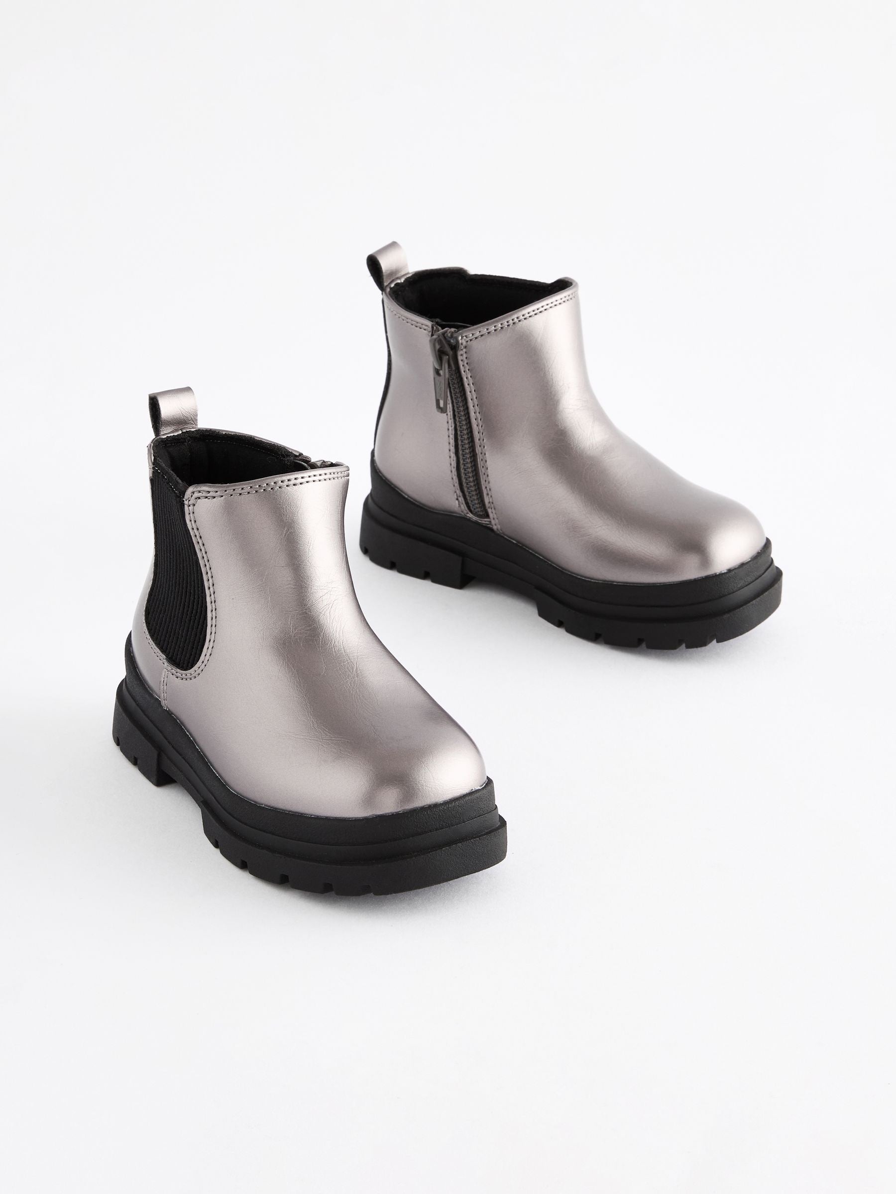 Pewter Grey Metallic Chelsea Chunky Ankle Boots