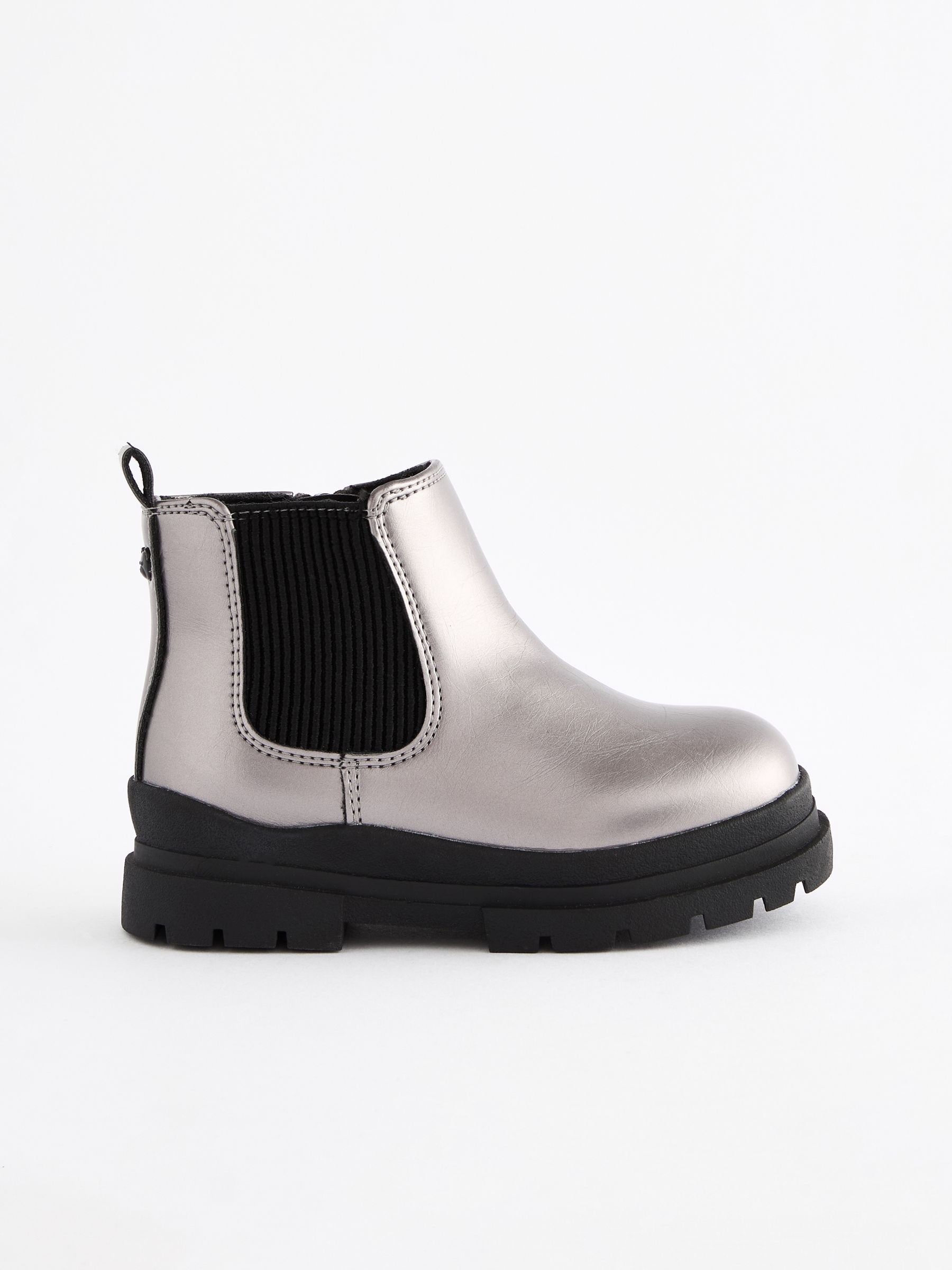 Pewter Grey Metallic Chelsea Chunky Ankle Boots