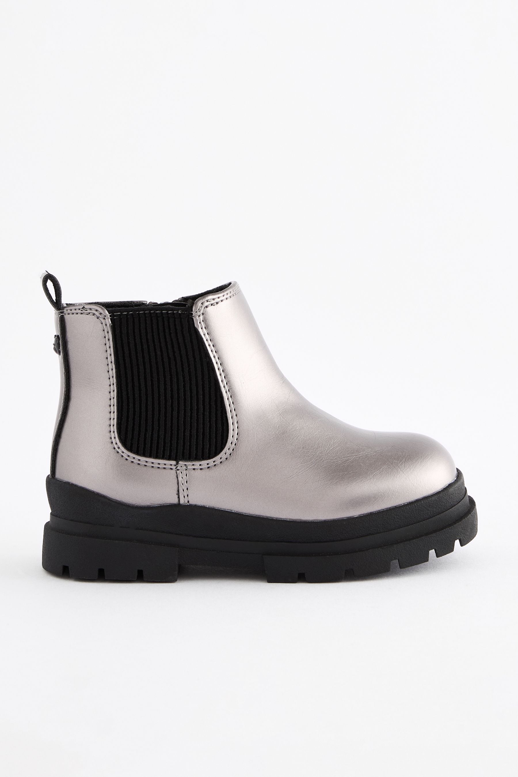 Pewter Grey Metallic Chelsea Chunky Ankle Boots