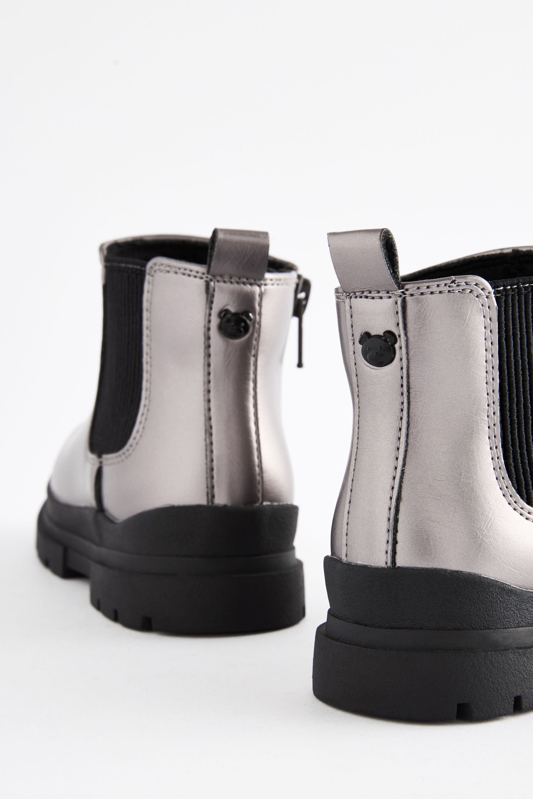 Pewter Grey Metallic Chelsea Chunky Ankle Boots