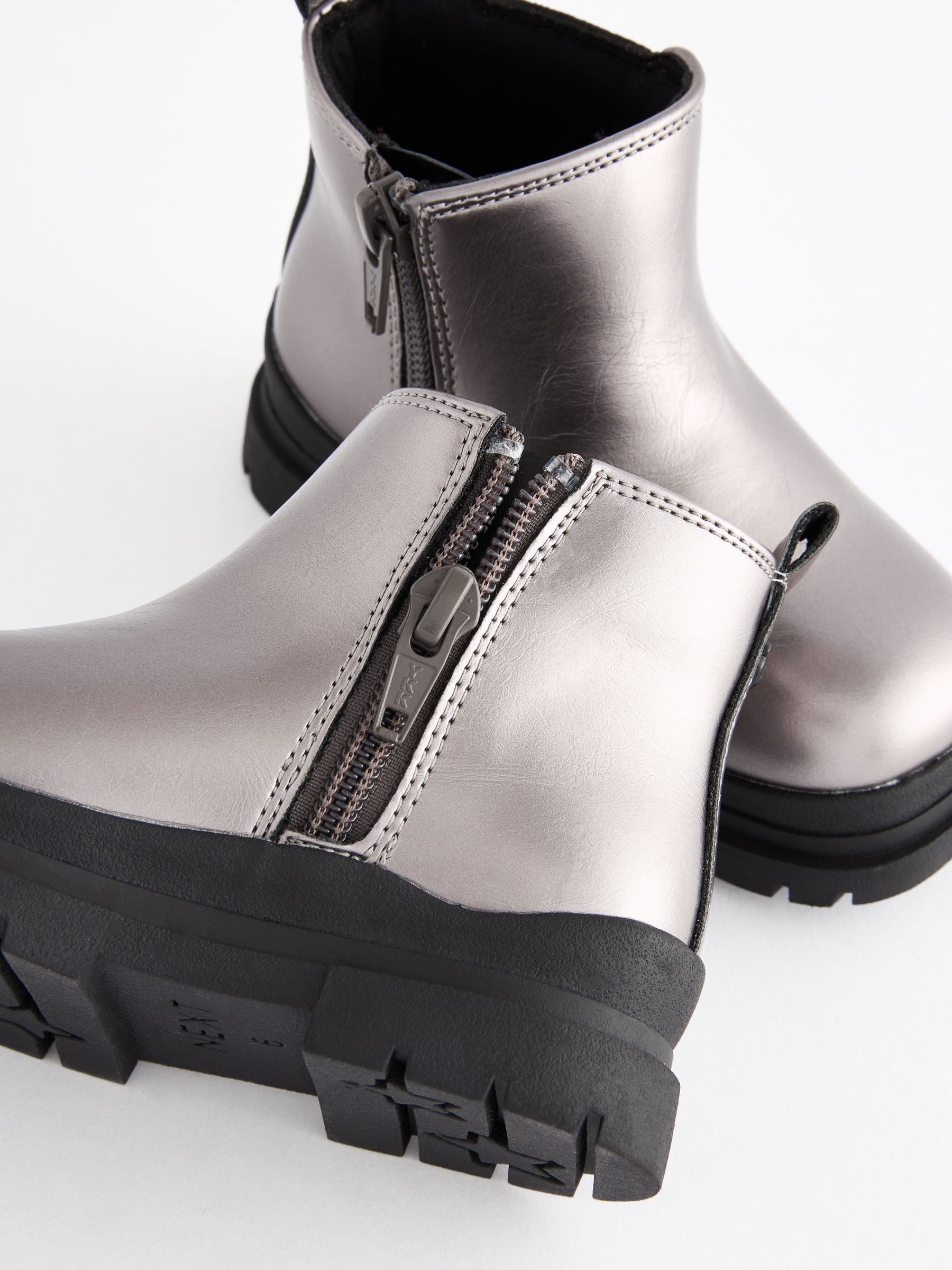 Pewter Grey Metallic Chelsea Chunky Ankle Boots