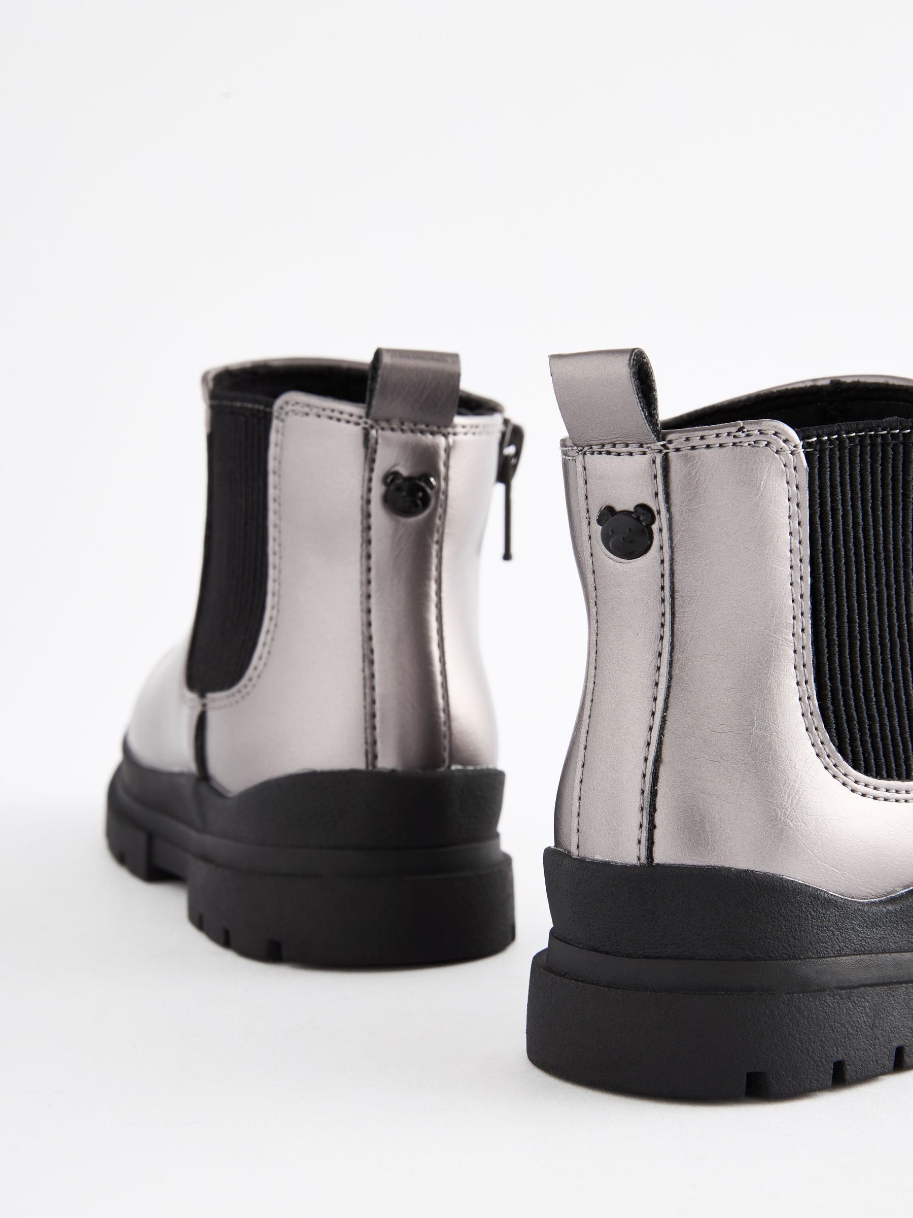 Pewter Grey Metallic Chelsea Chunky Ankle Boots