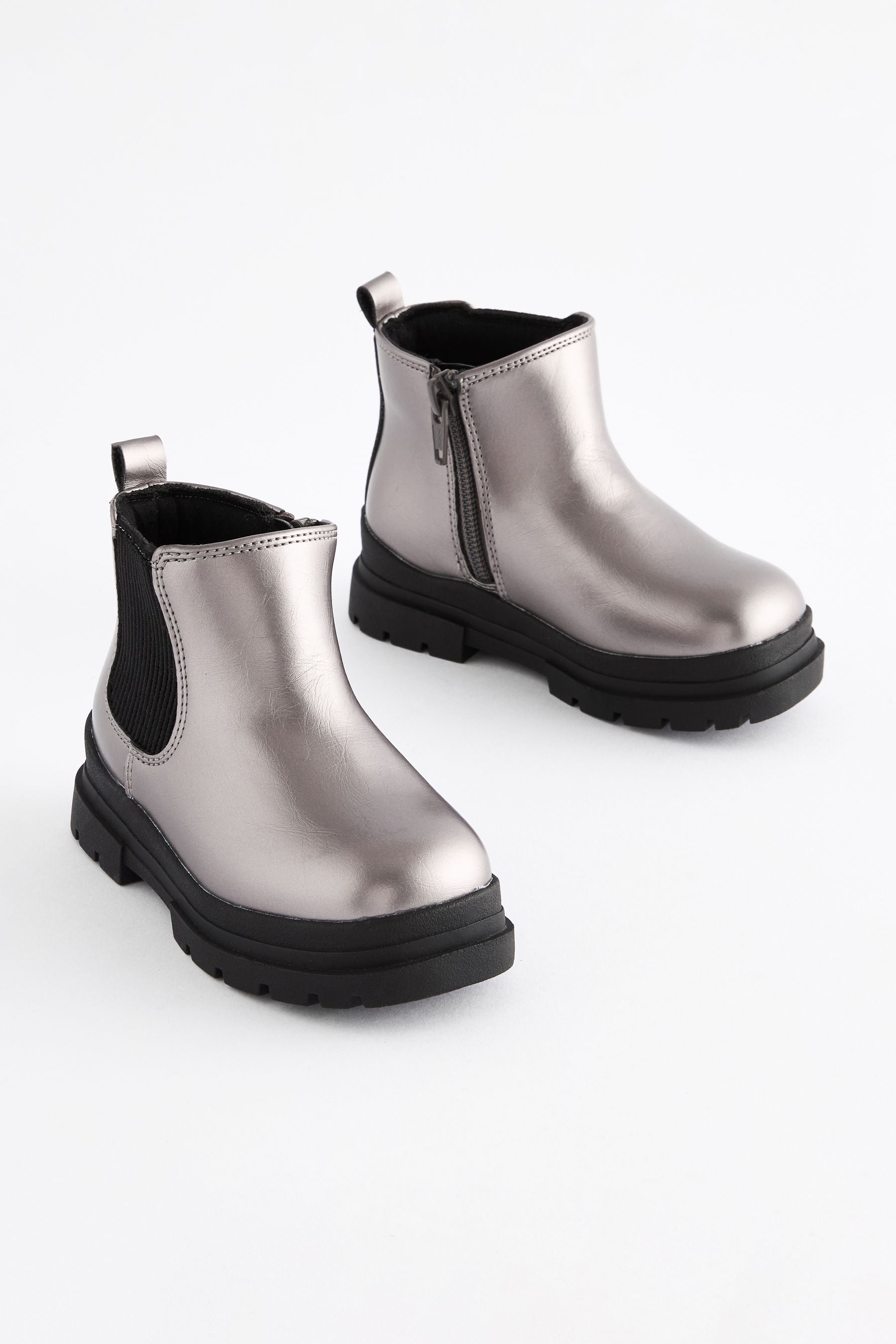 Pewter Grey Metallic Chelsea Chunky Ankle Boots