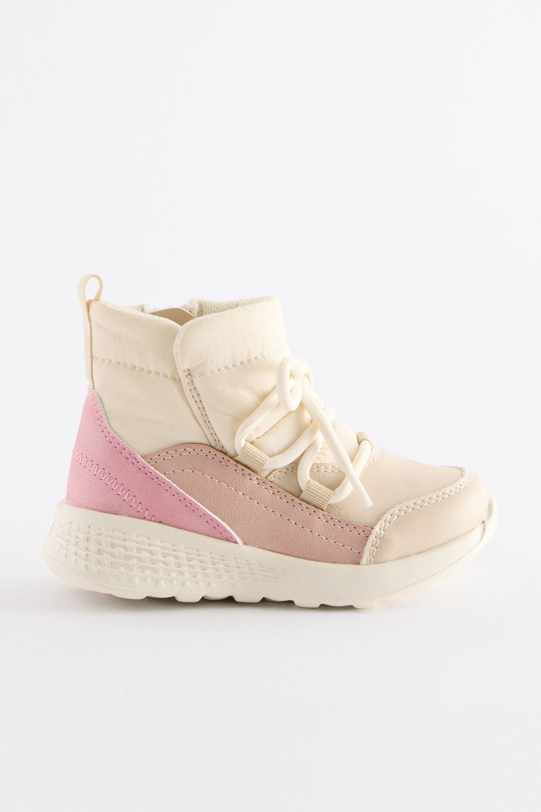 Neutral Pink Mock Lace Boots Trainers